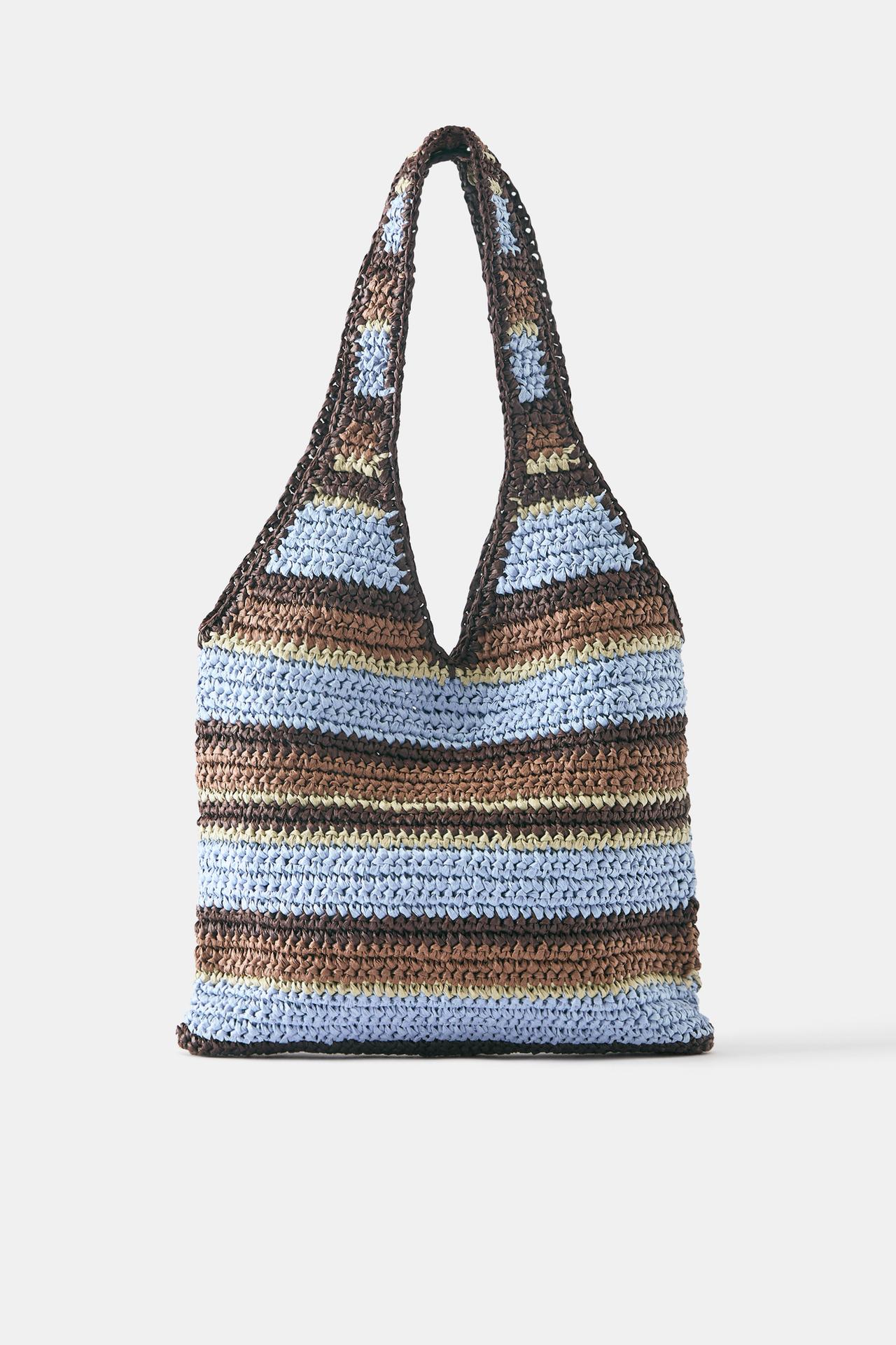 Striped woven shoulder bag — Blue