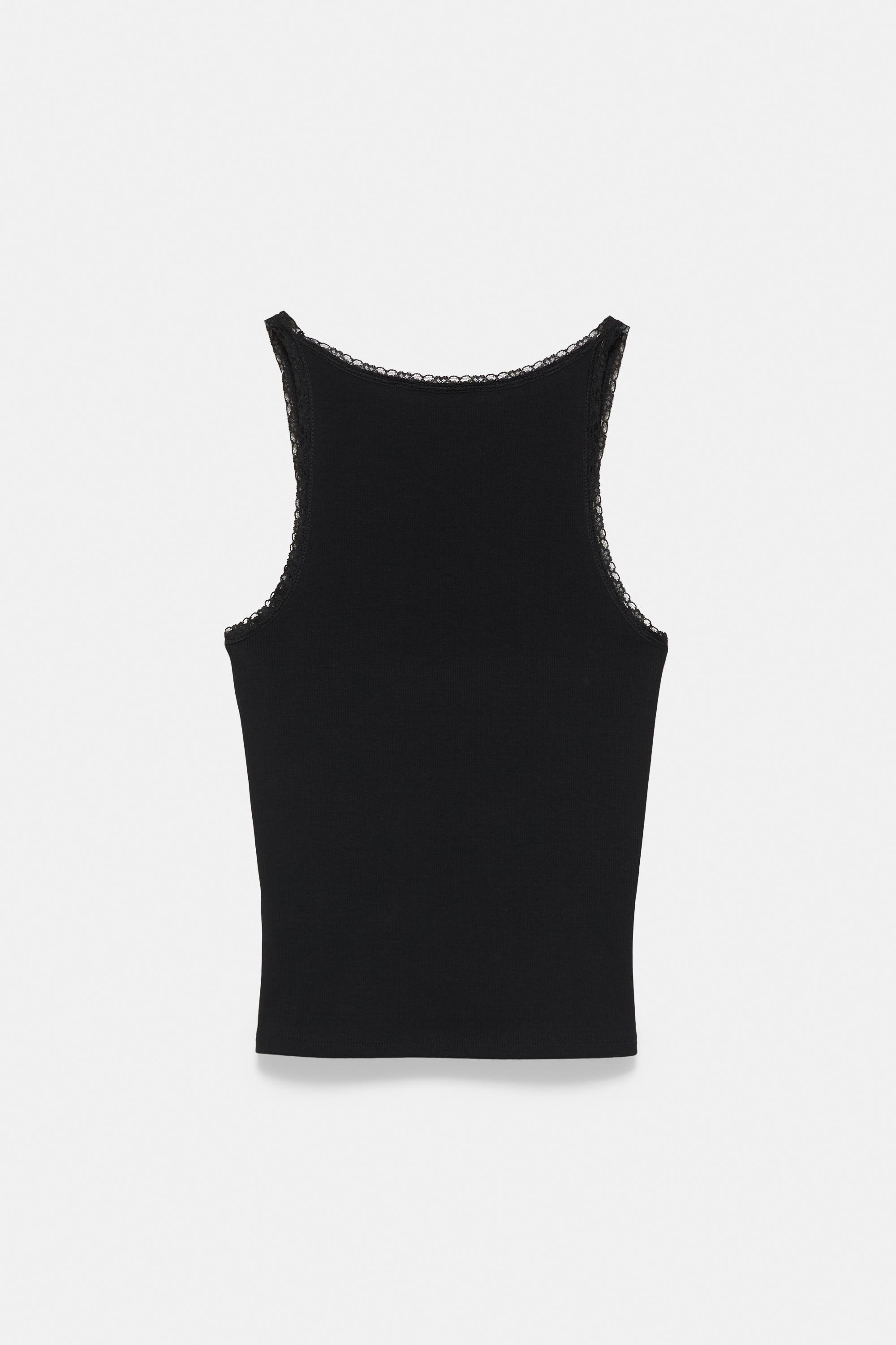 Lace-trim tank top — Black