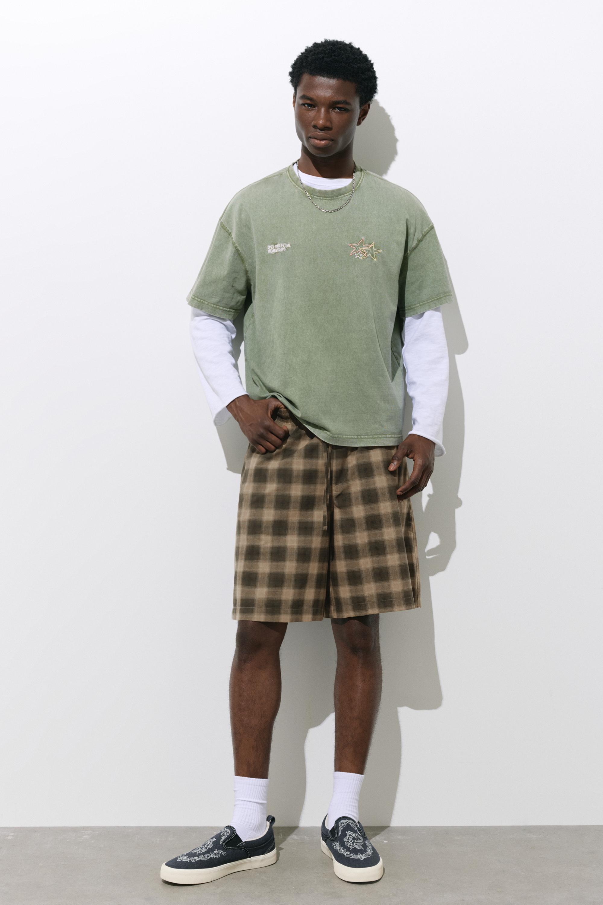 Kareli jogger bermuda şort - Görsel 13