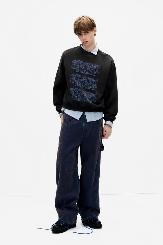 Pull à Capuche Homme Pull & Bear Stranger Things - XL Noir - Coton - CM05 - Occasion