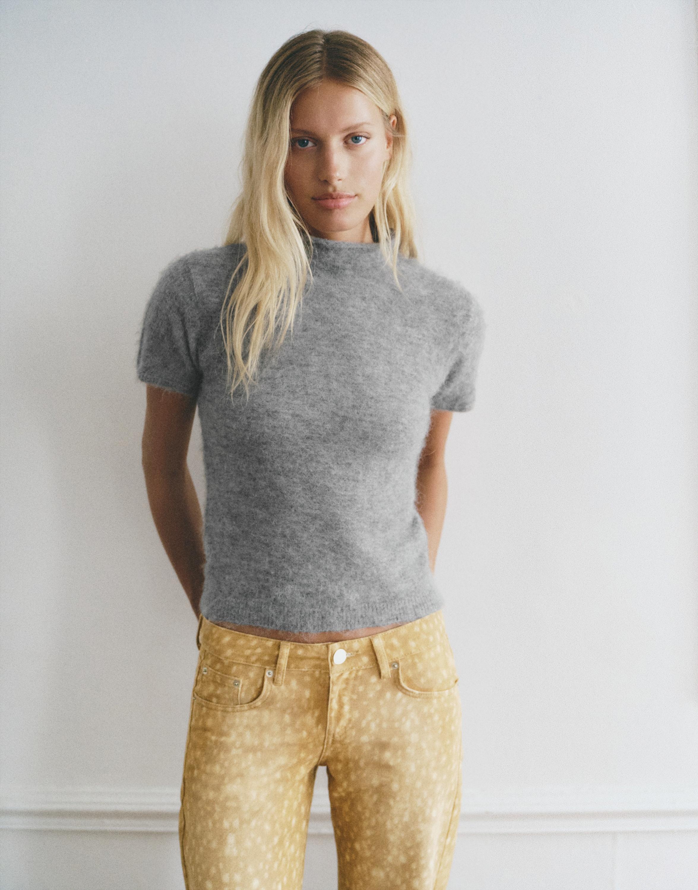 Pull&Bear Kısa kollu perkins yaka triko görsel 7