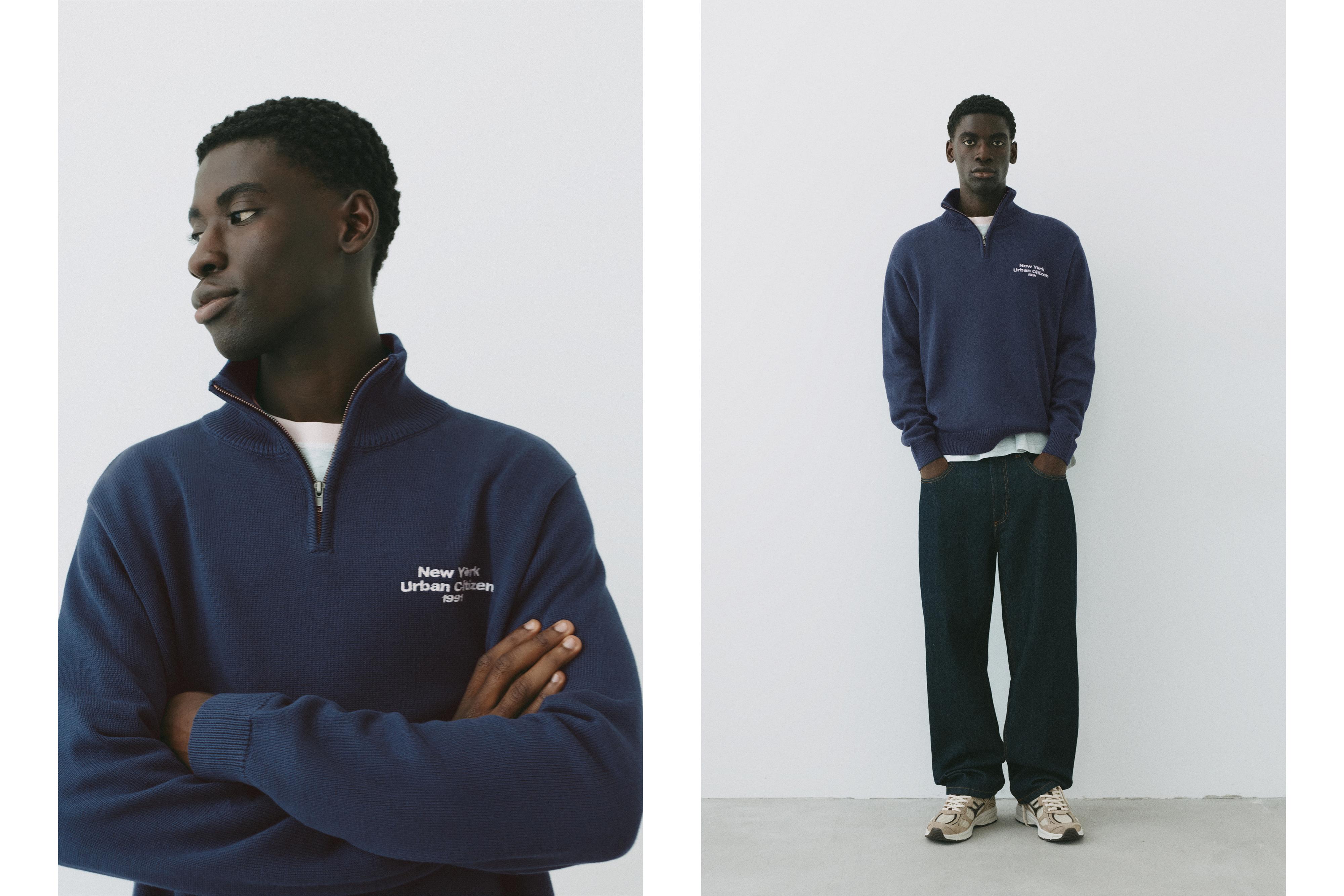 Embroidered quarter-zip sweatshirt — Indigo blue