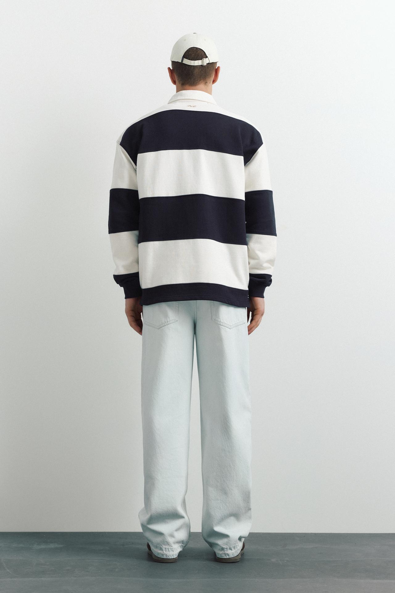 Long sleeve striped polo shirt — Off white