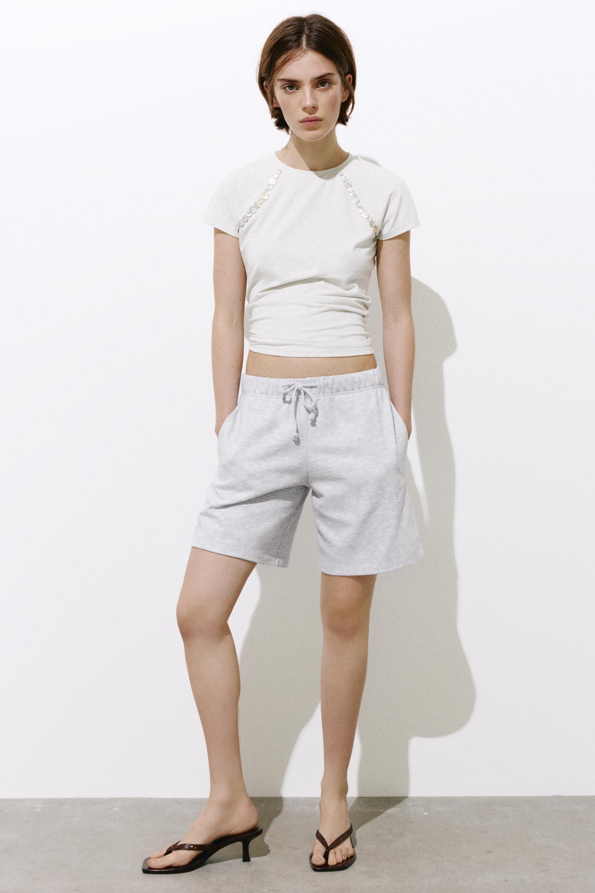 Bermuda shorts with elasticated waistband — Grey marl