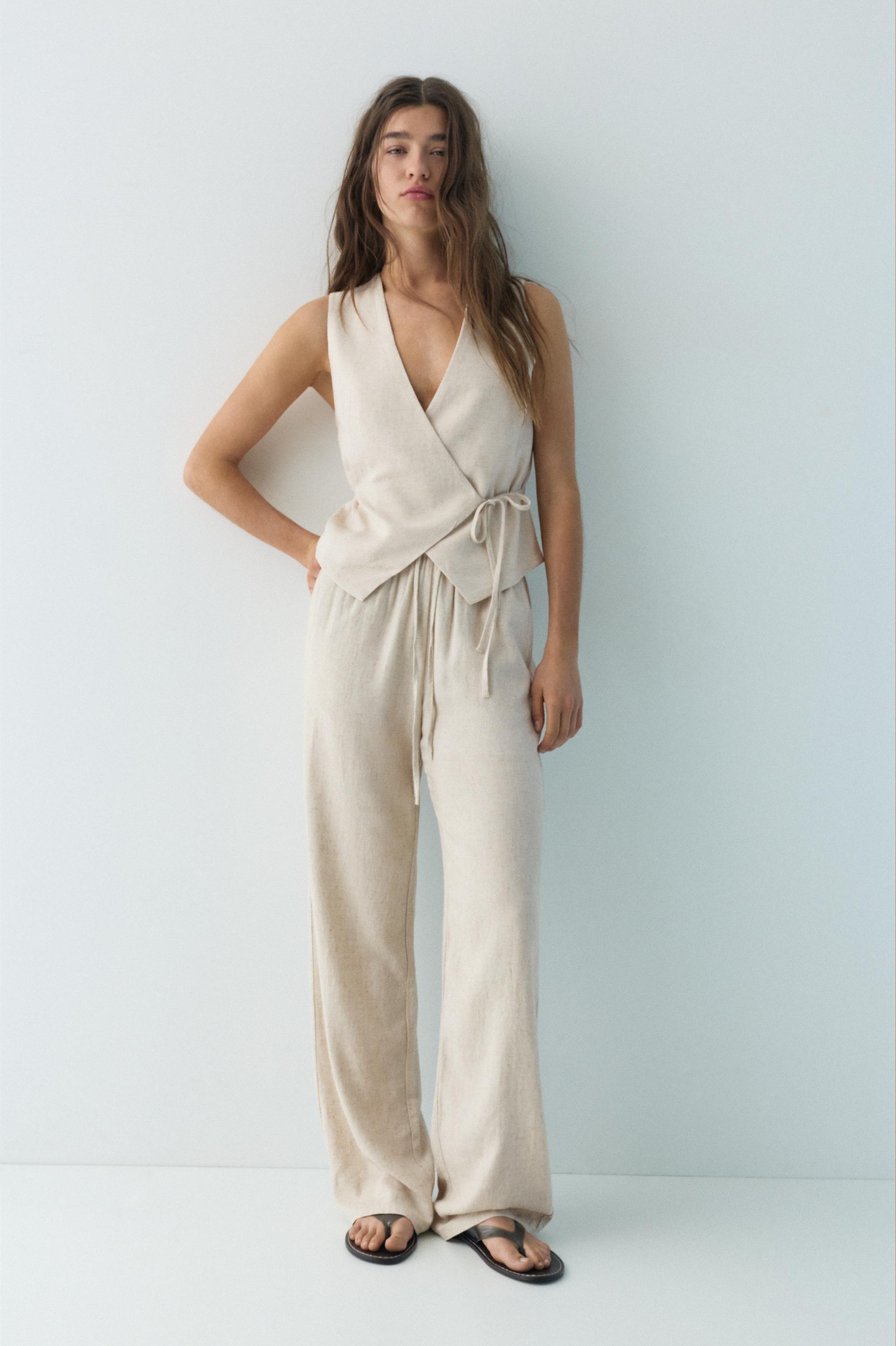 Ketenli dökümlü pantolon - Görsel 97