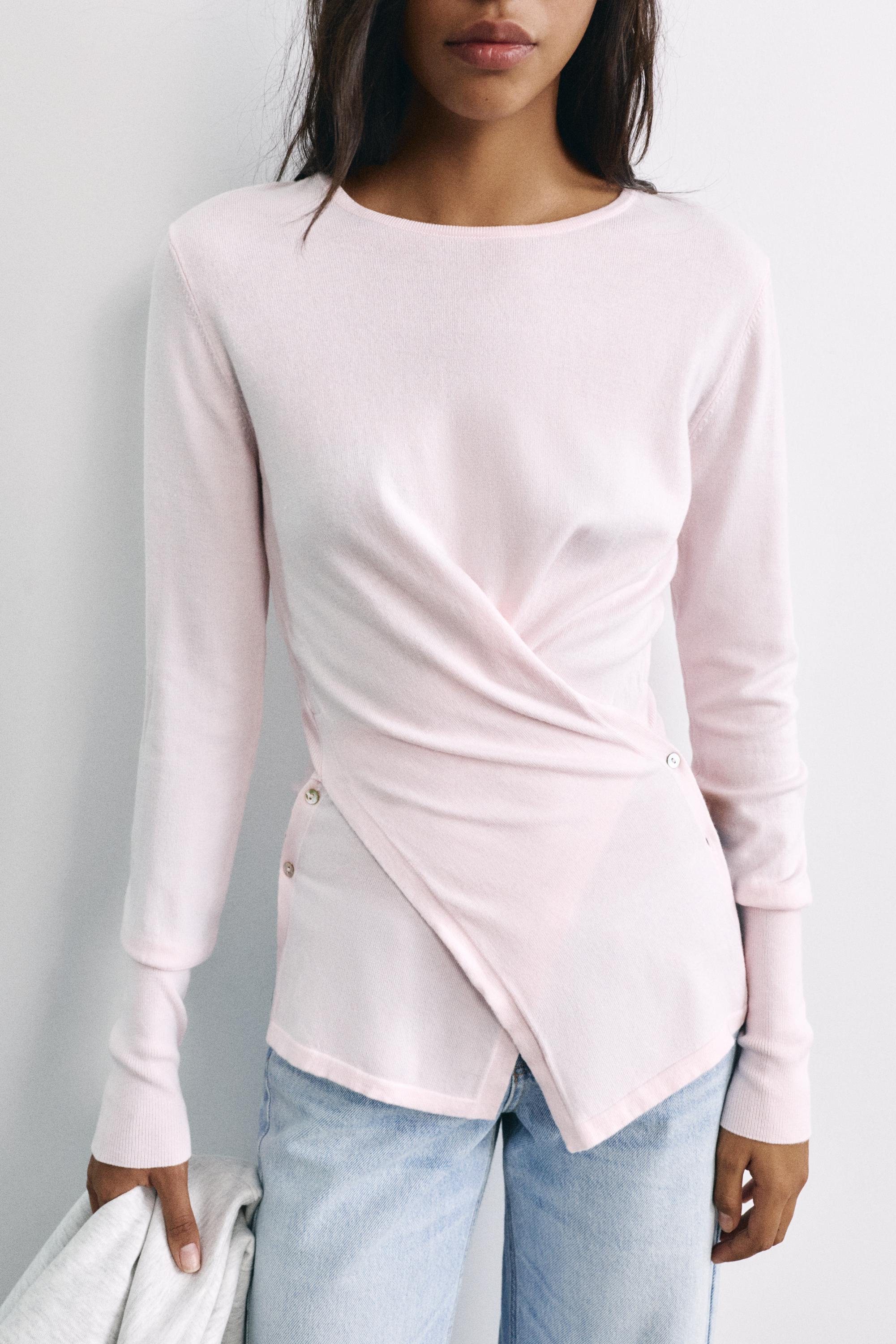 Buttoned crossover jumper — Pink