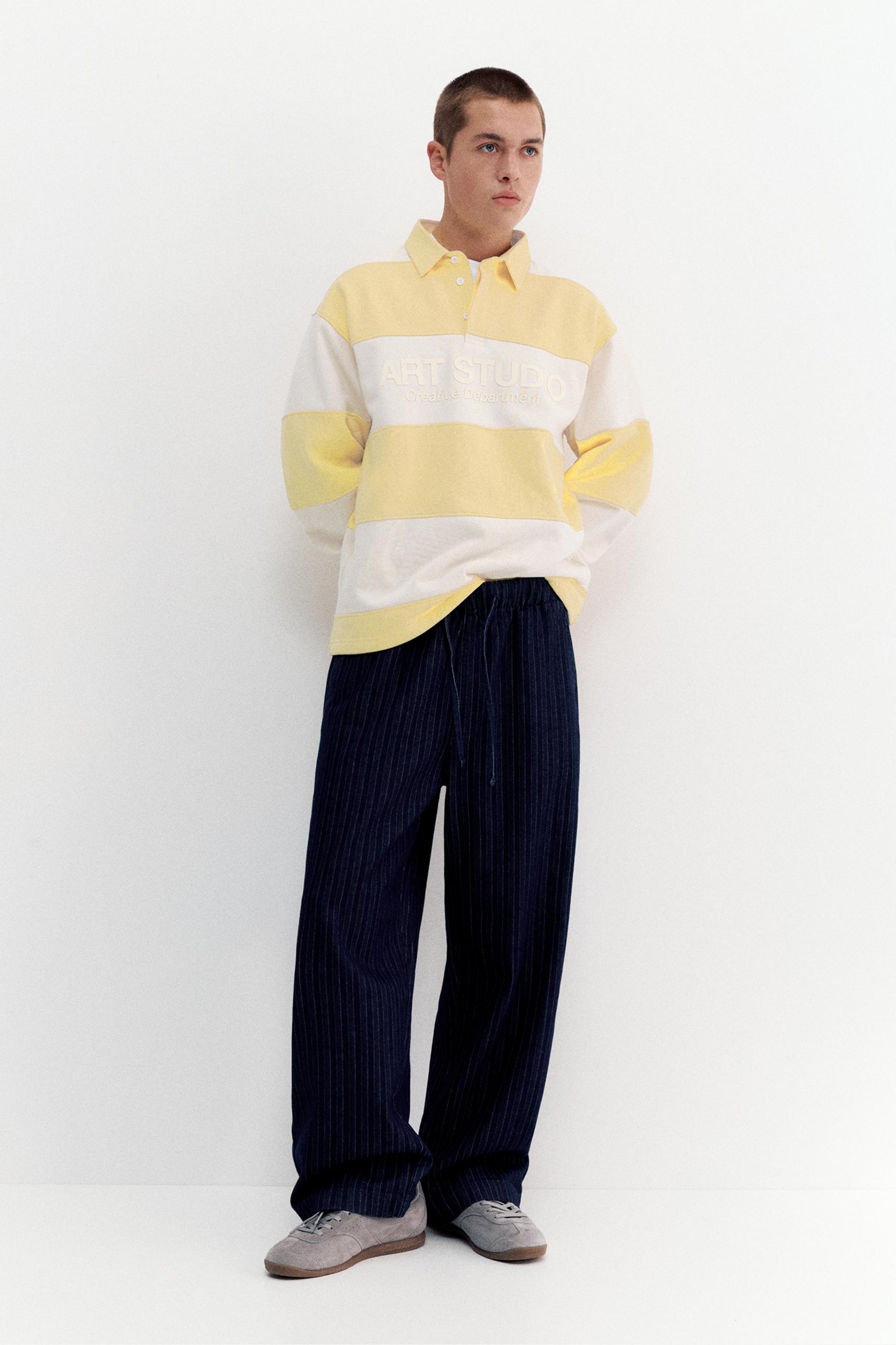Striped denim jogger trousers — Navy