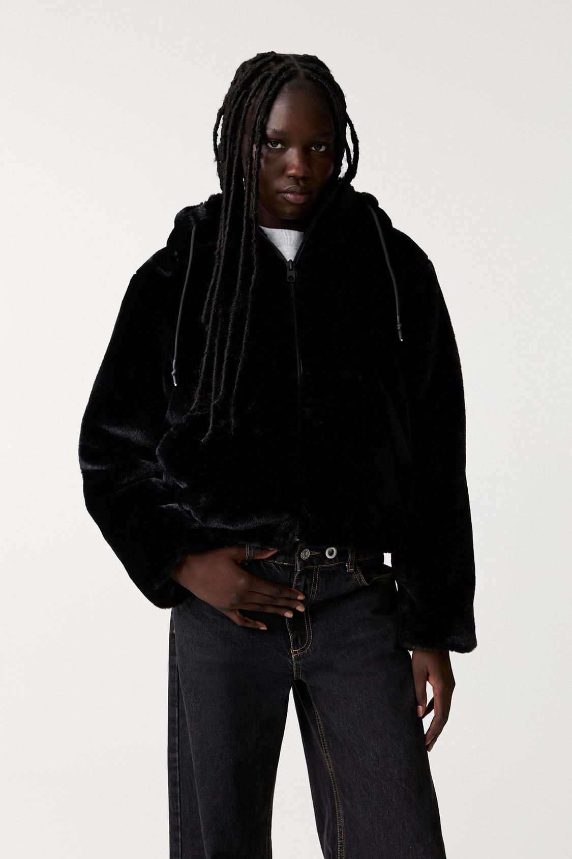 Faux Fur Coat Abrigo Pelo Negro Pull And Bear Abrigo Corto Abrigos