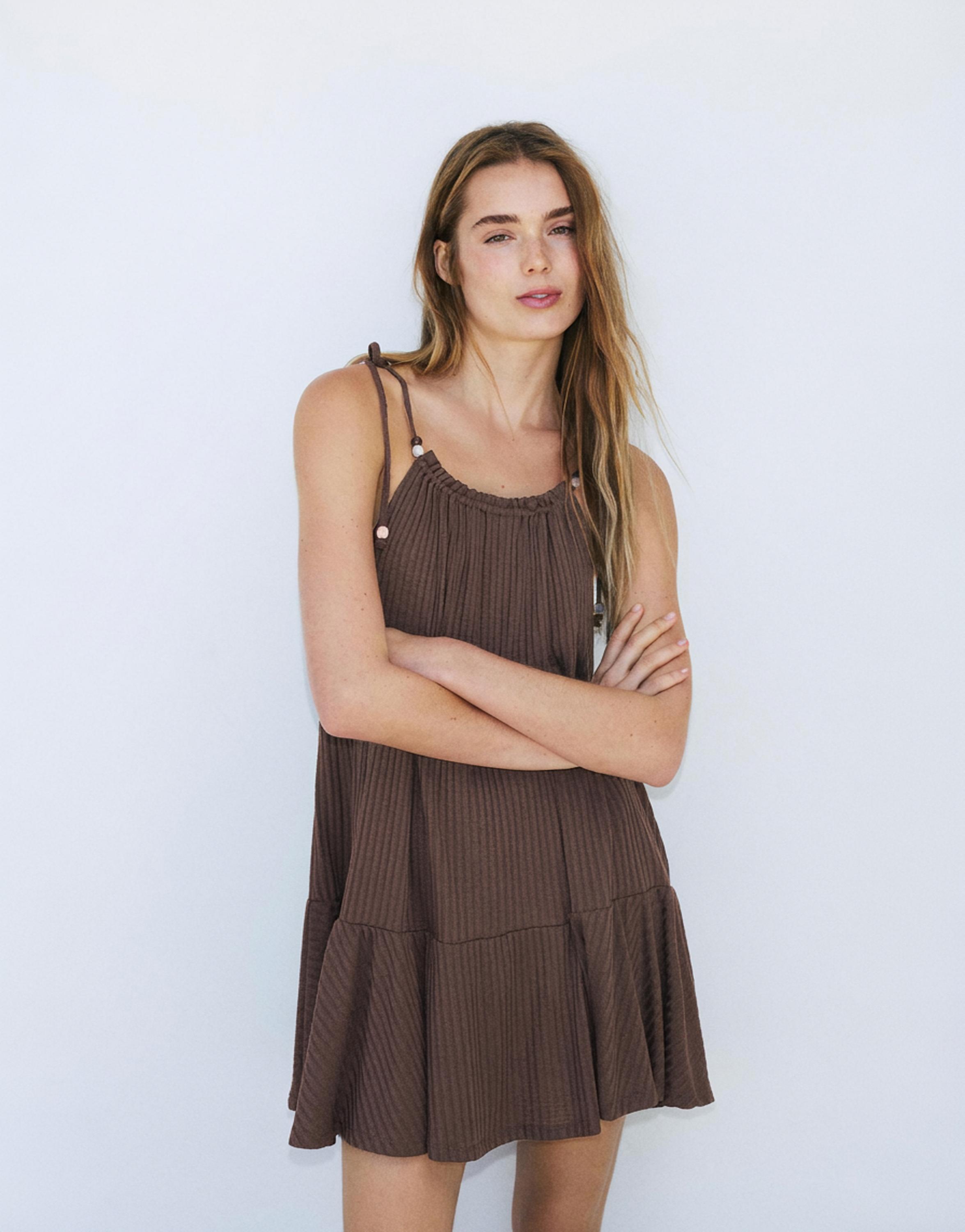 Paneled strappy dress — Brown