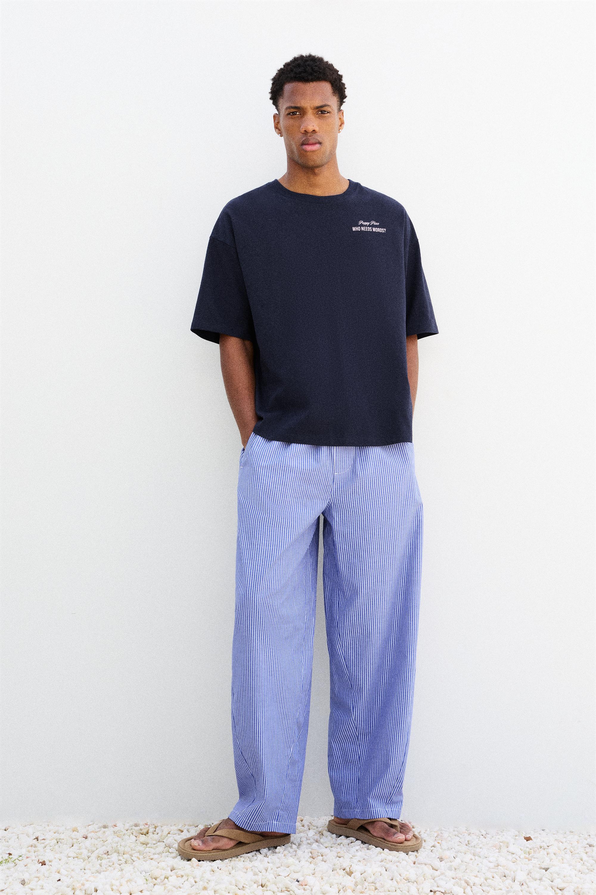 Relaxed fit striped pyjama-style trousers — Blue
