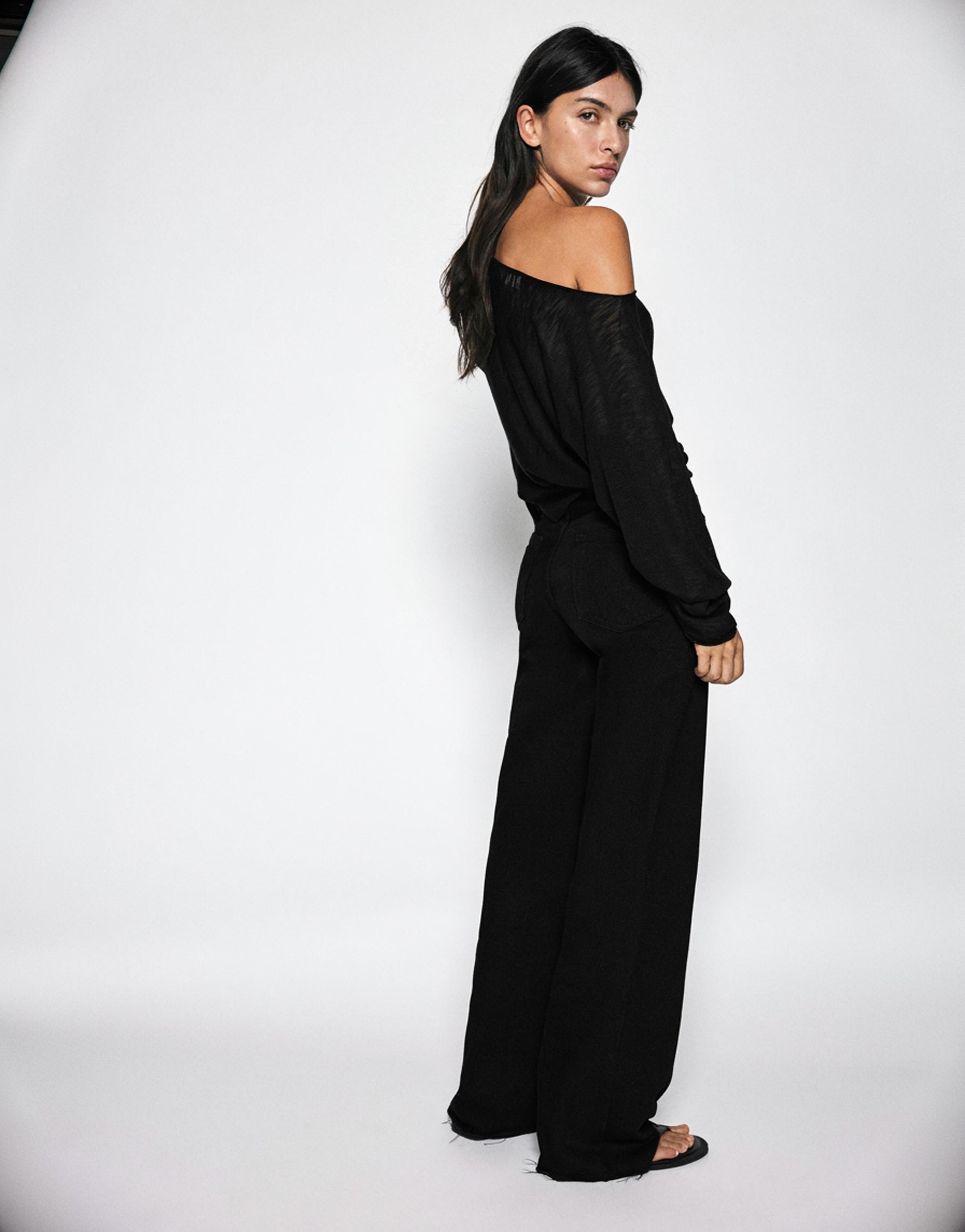 High-waist wide straight-leg jeans — Black marl