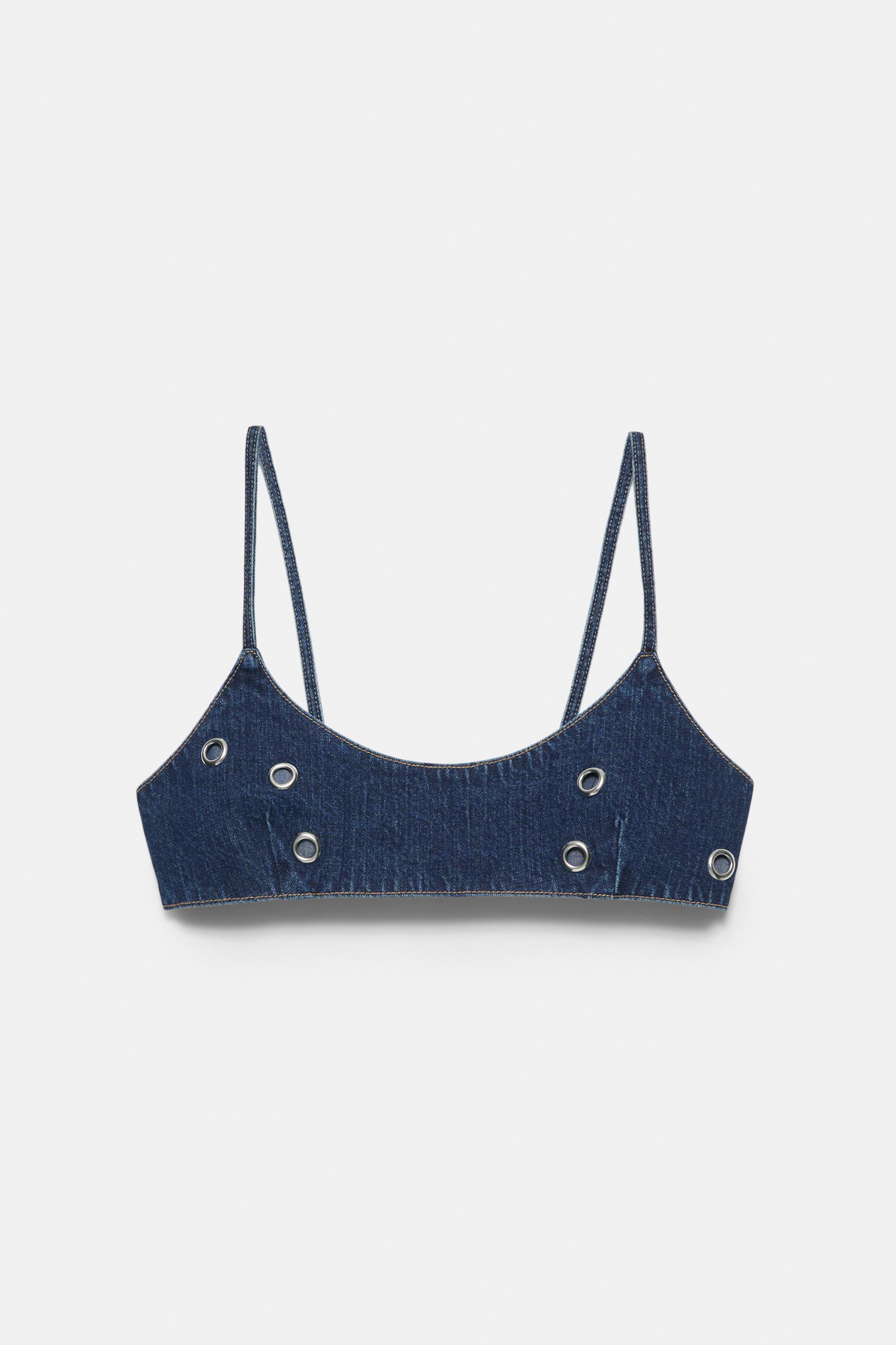Kuşgözü detaylı denim top - Görsel 4