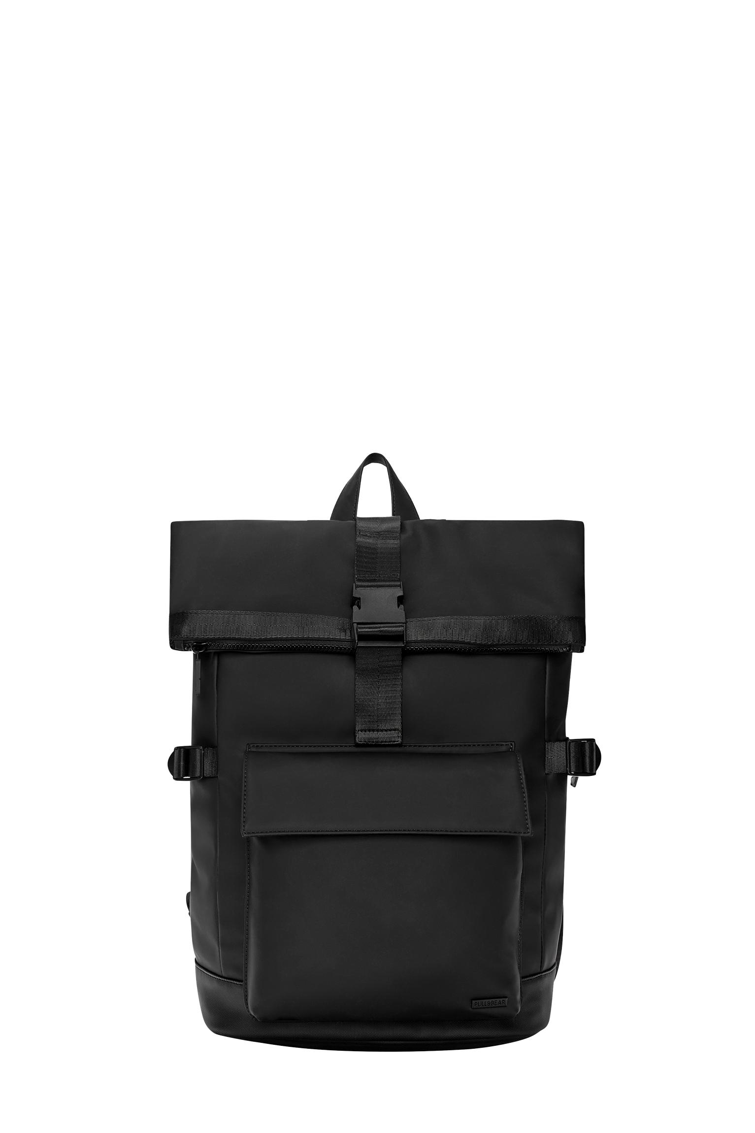 Rubberised flap backpack — Black
