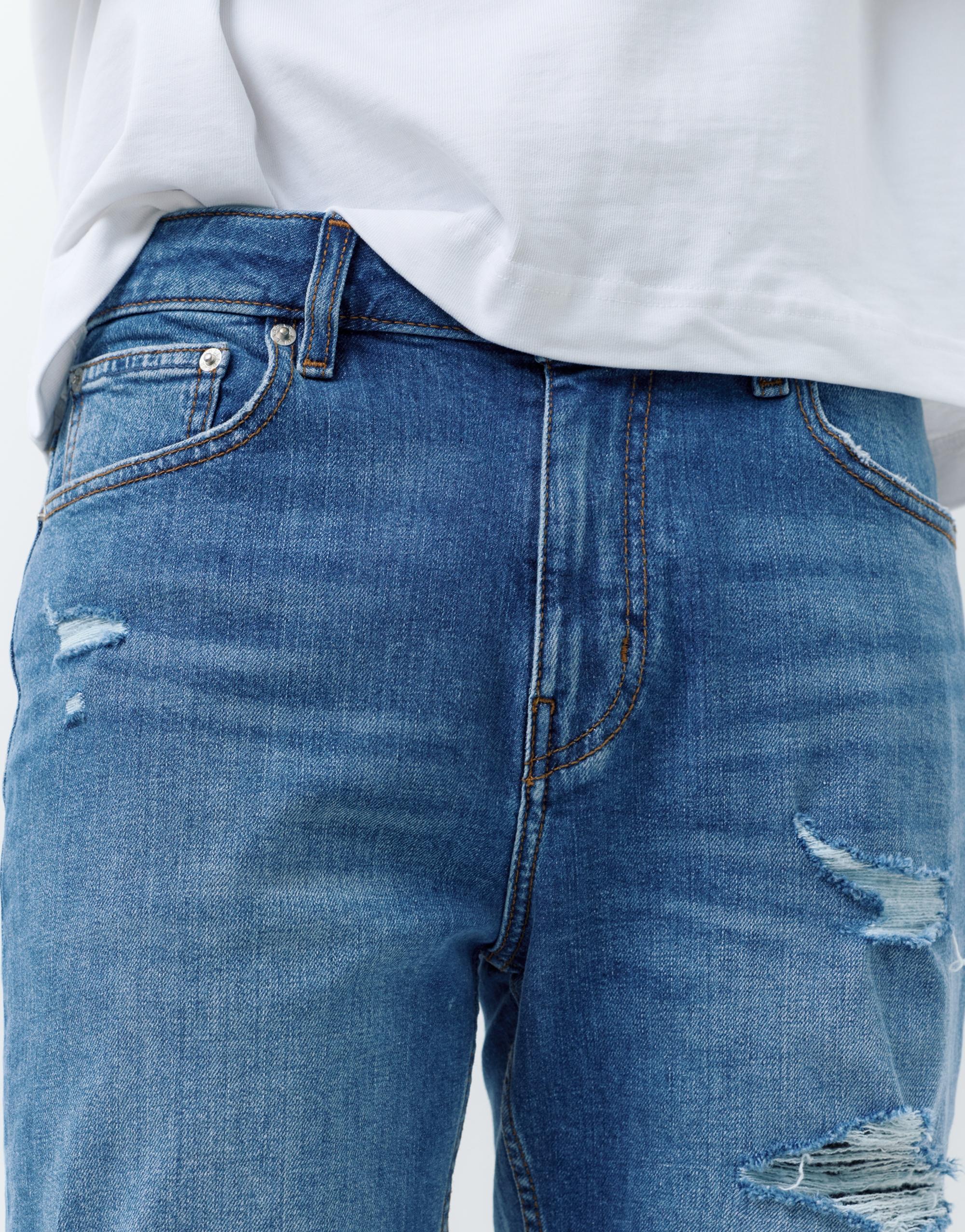 Ripped denim Bermuda shorts — Medium blue