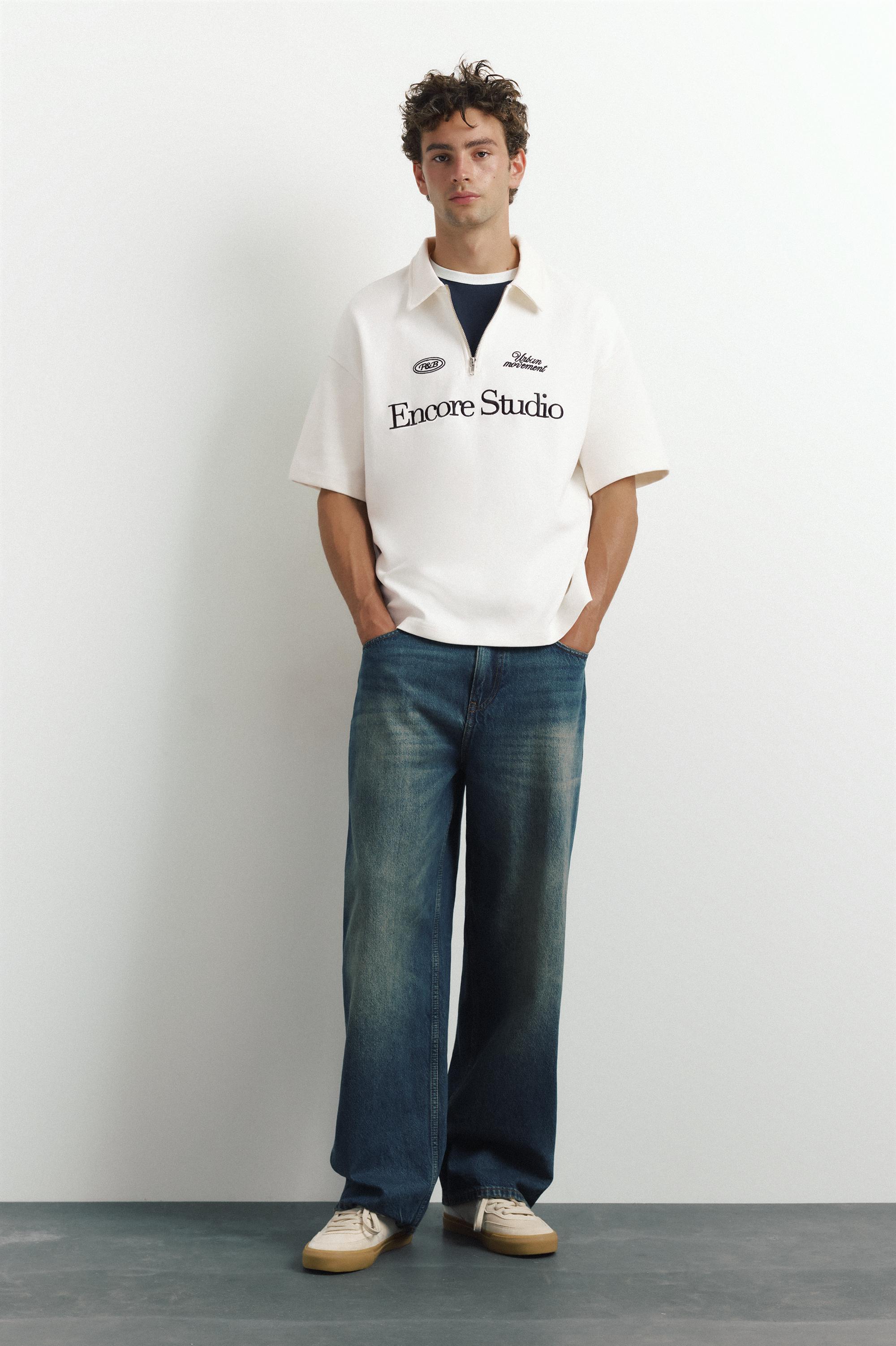 Graphic zip-up interlock polo shirt — Off white