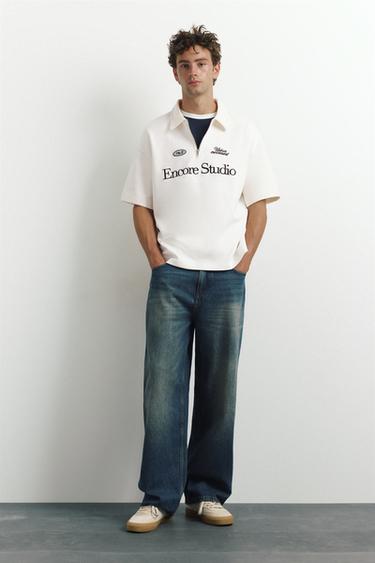 Graphic zip-up interlock polo shirt — Off white 4