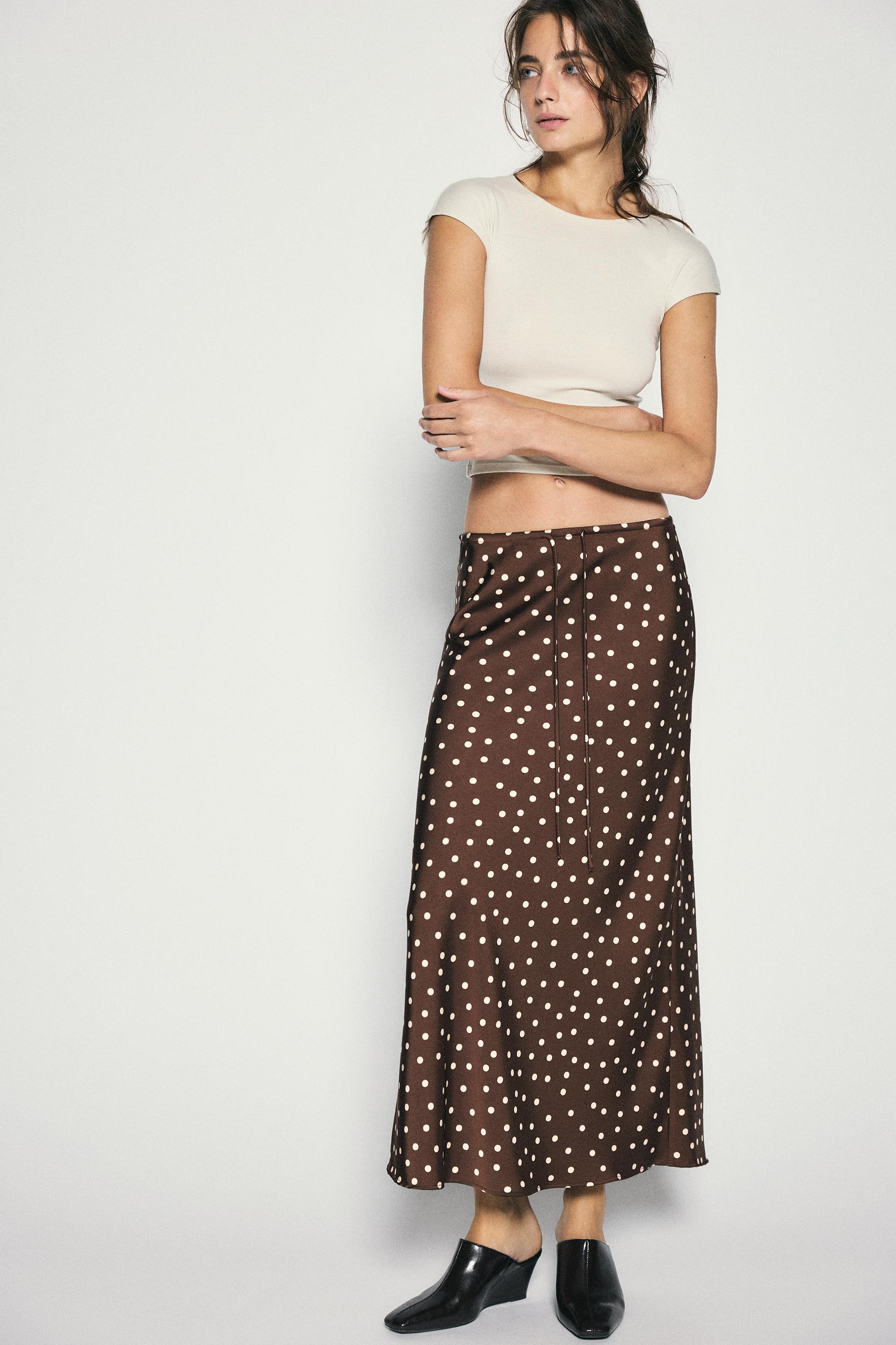Satin drawstring midi skirt — Print 1