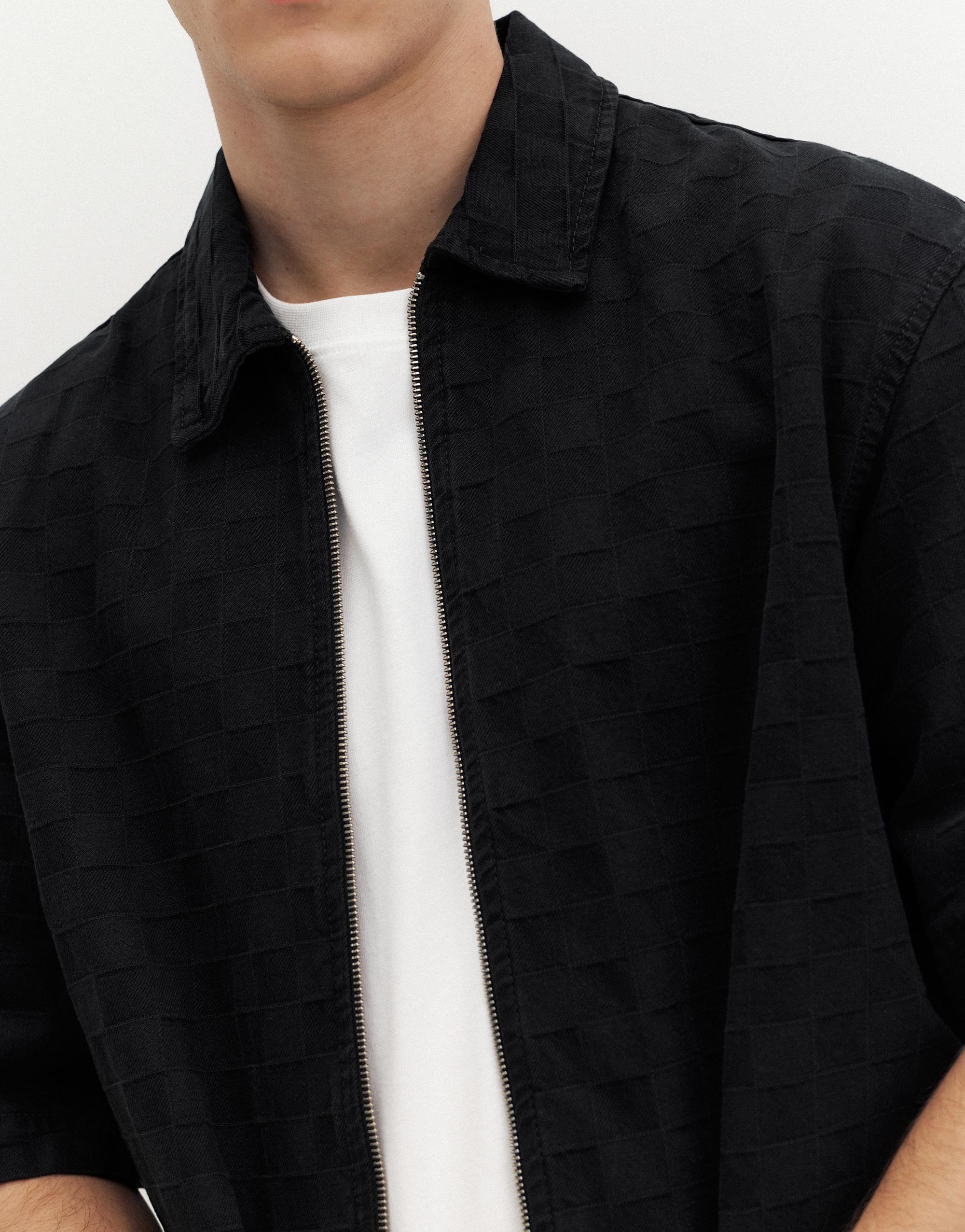 Short sleeve zip check shirt — Black