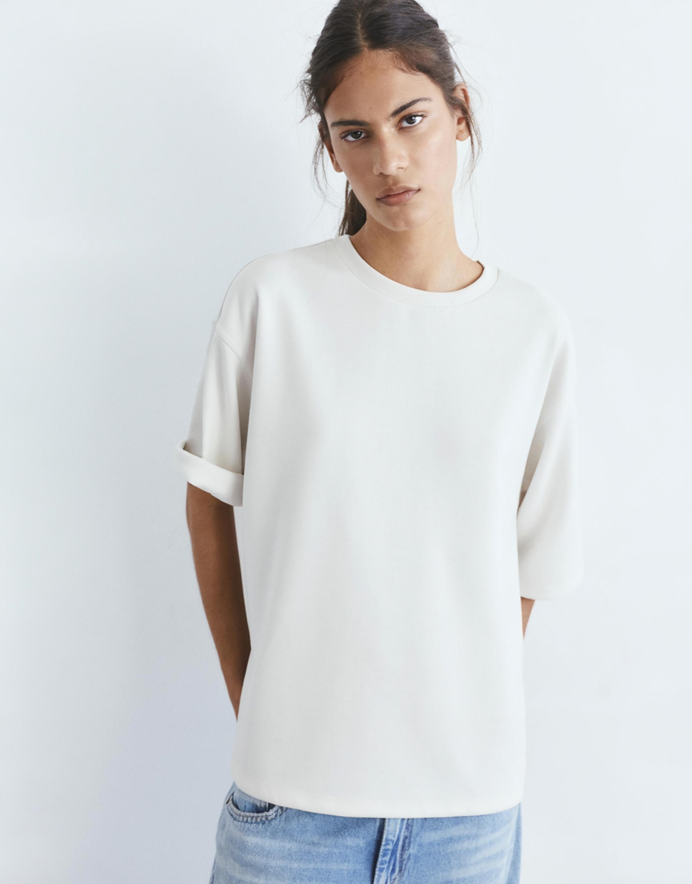 Soft-touch short sleeve T-shirt — Ecru