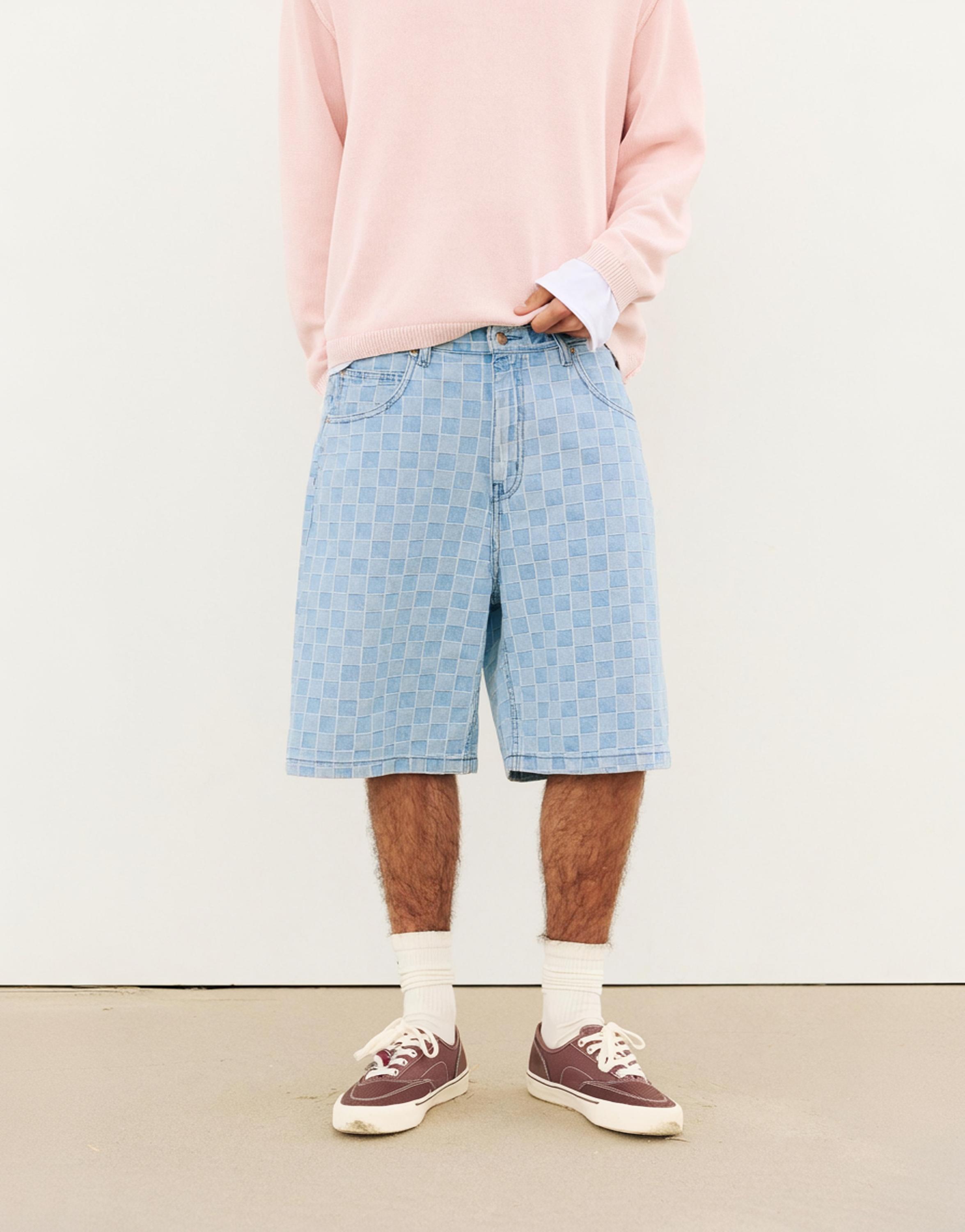 Kareli denim bermuda - Görsel 13