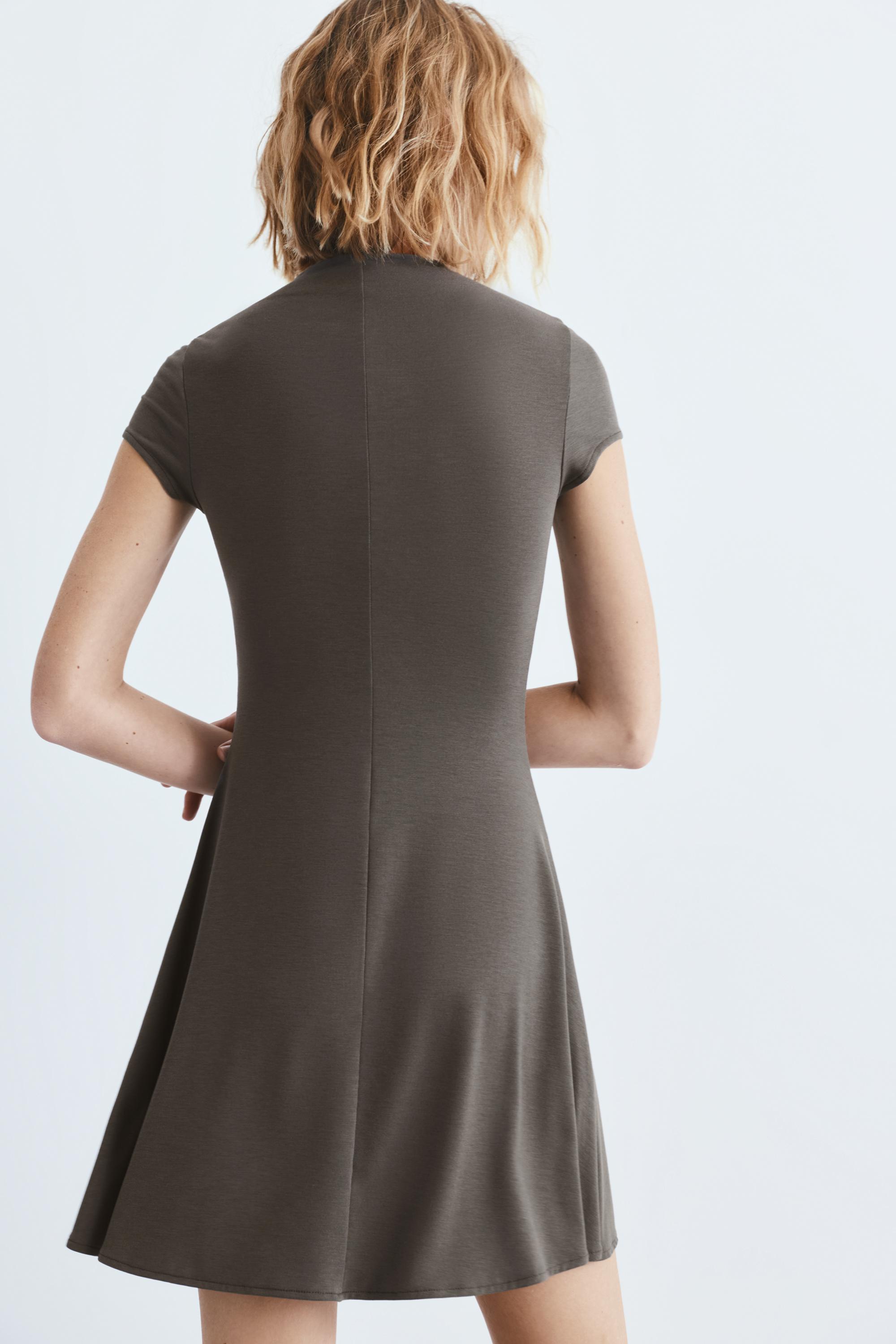 Short mock neck dress — Khaki