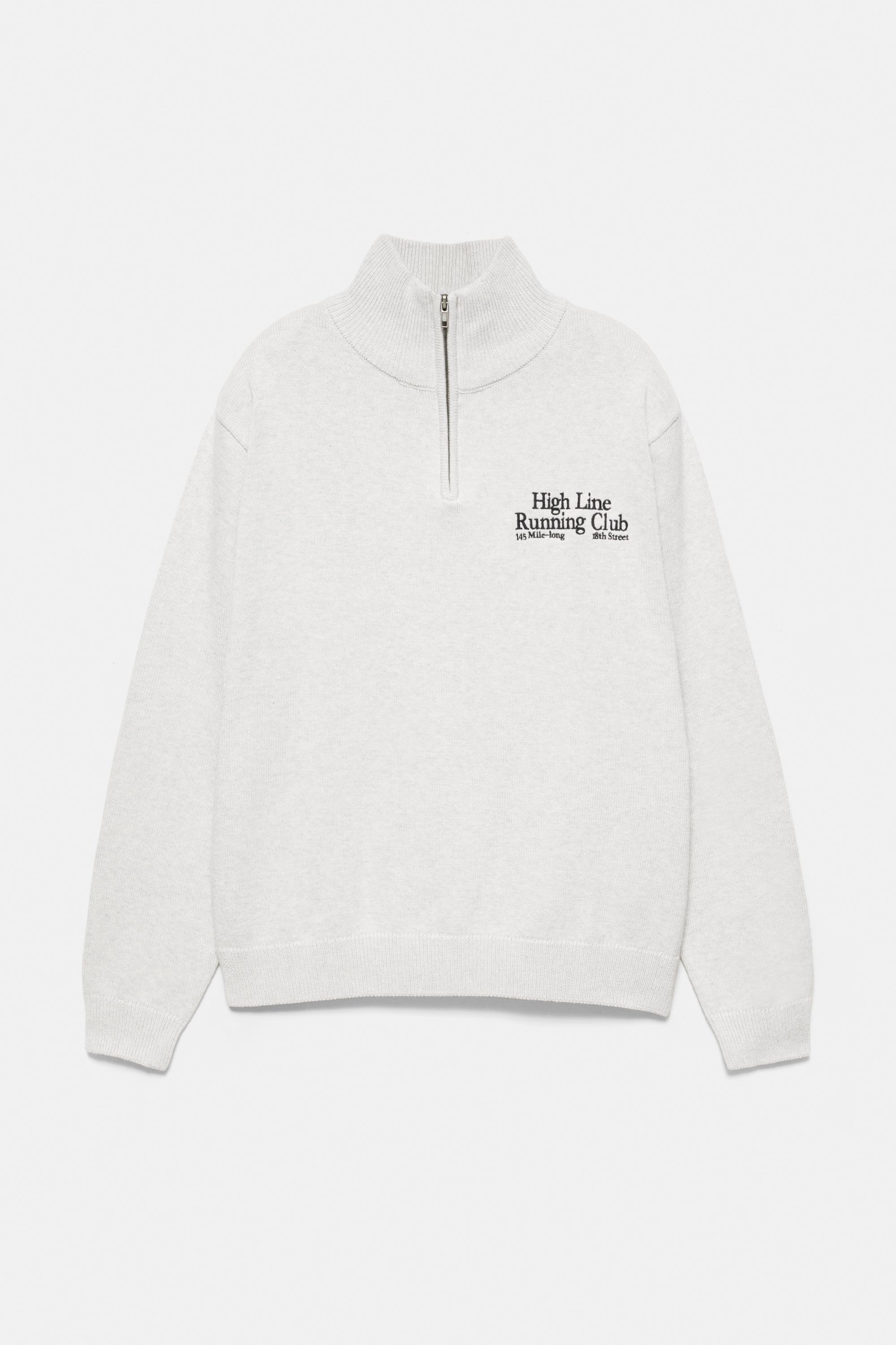 Embroidered quarter-zip sweatshirt — Grey marl