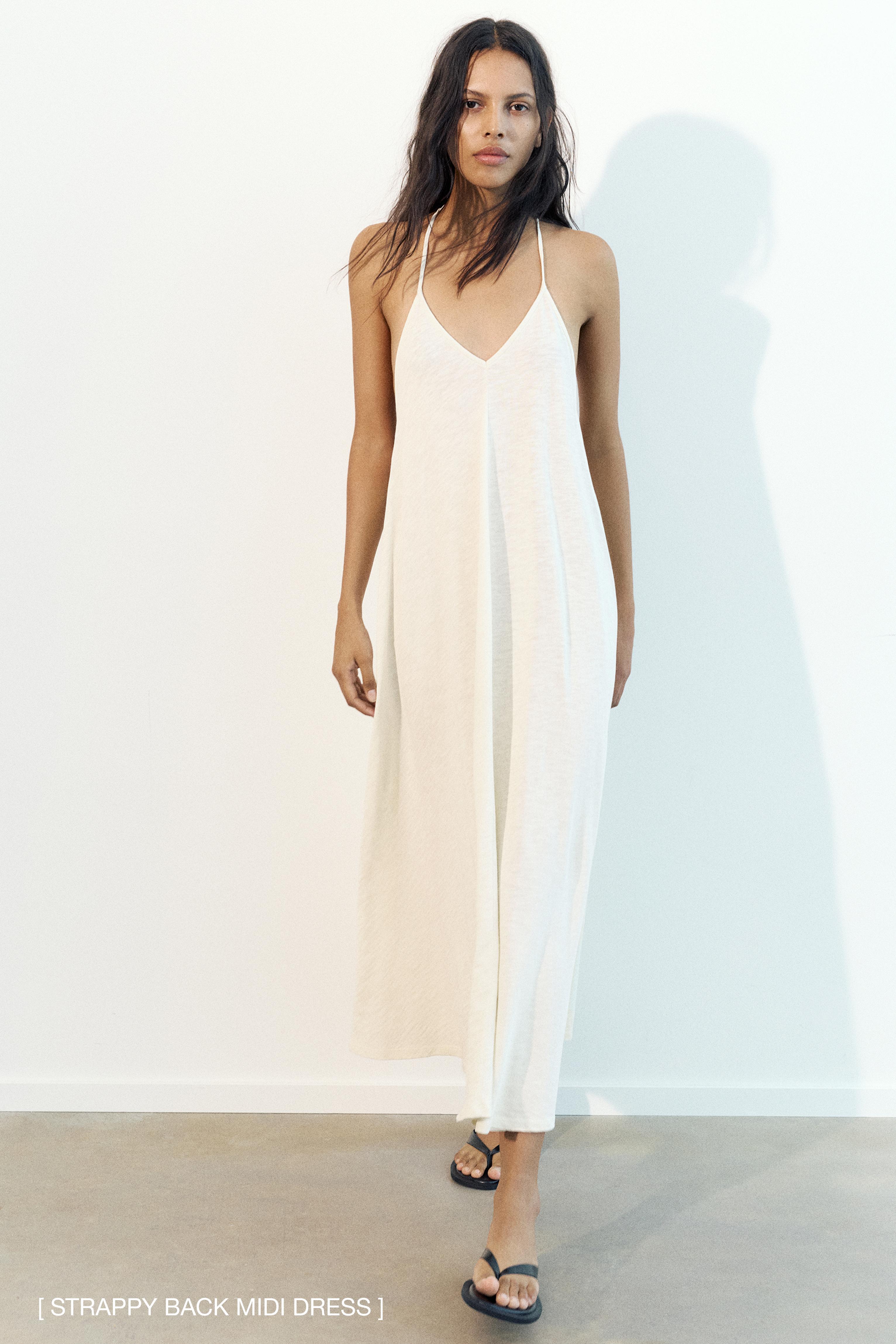 Strappy back midi dress — Ecru