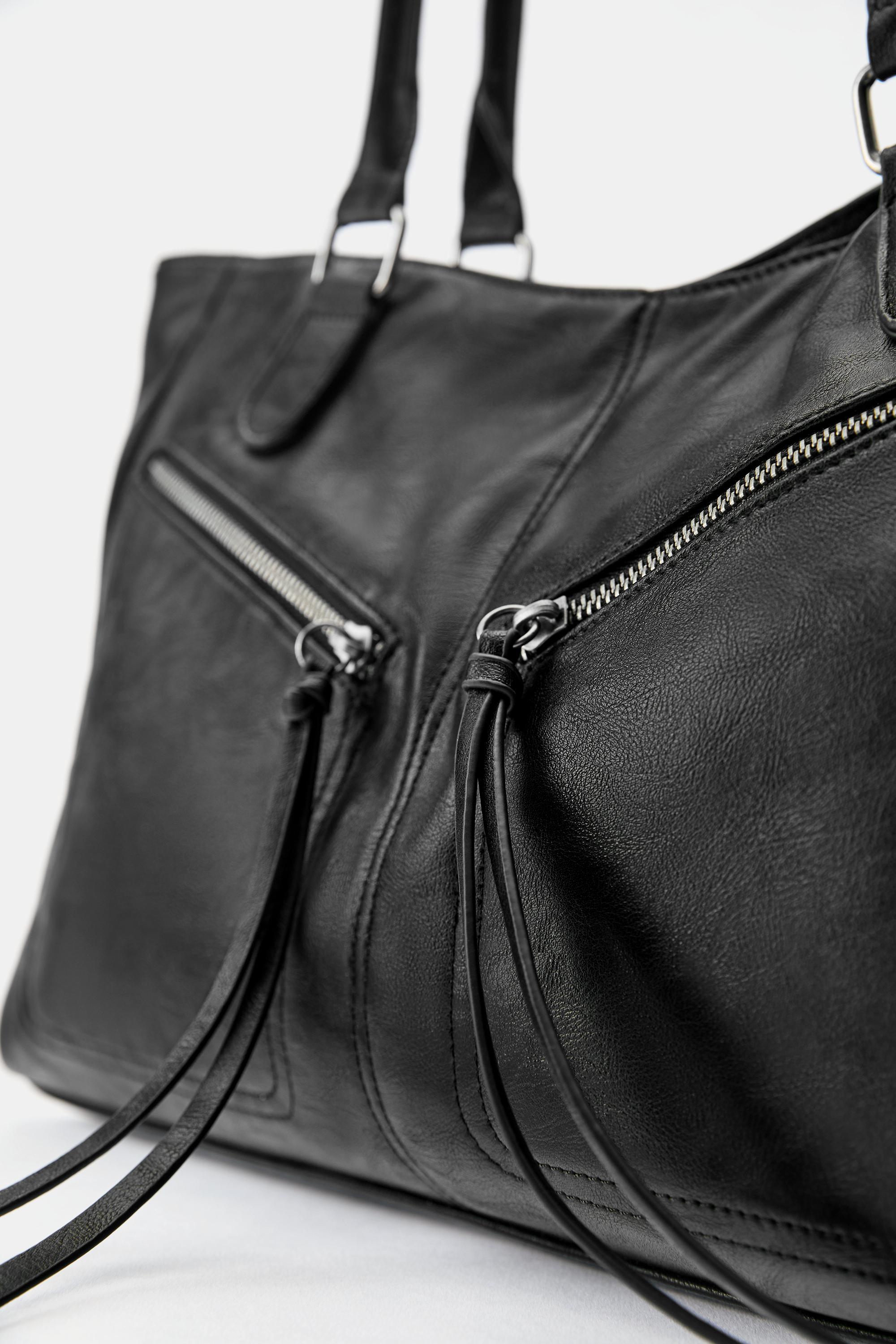 Zip detail tote bag — Black