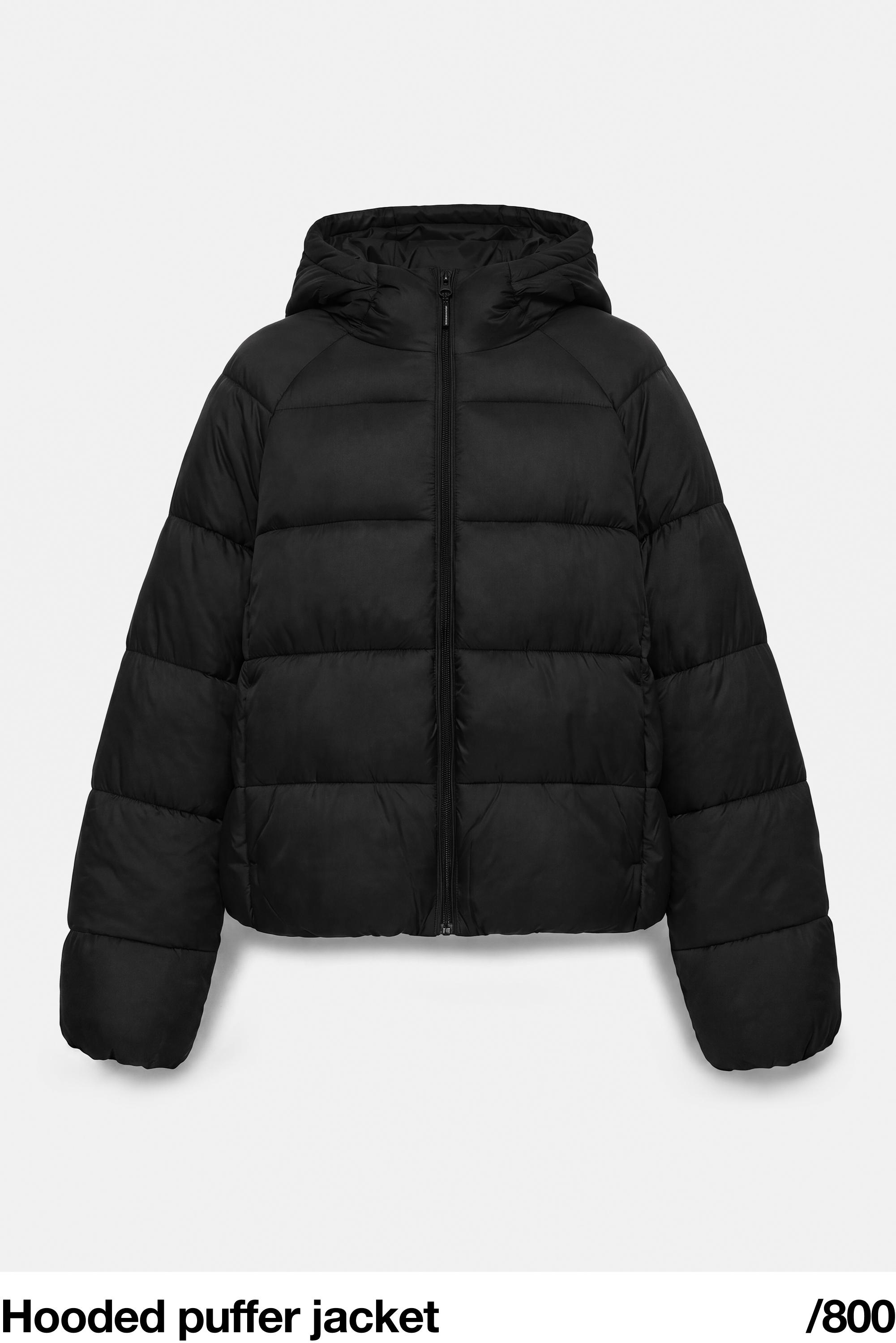 Hooded puffer jacket — Black