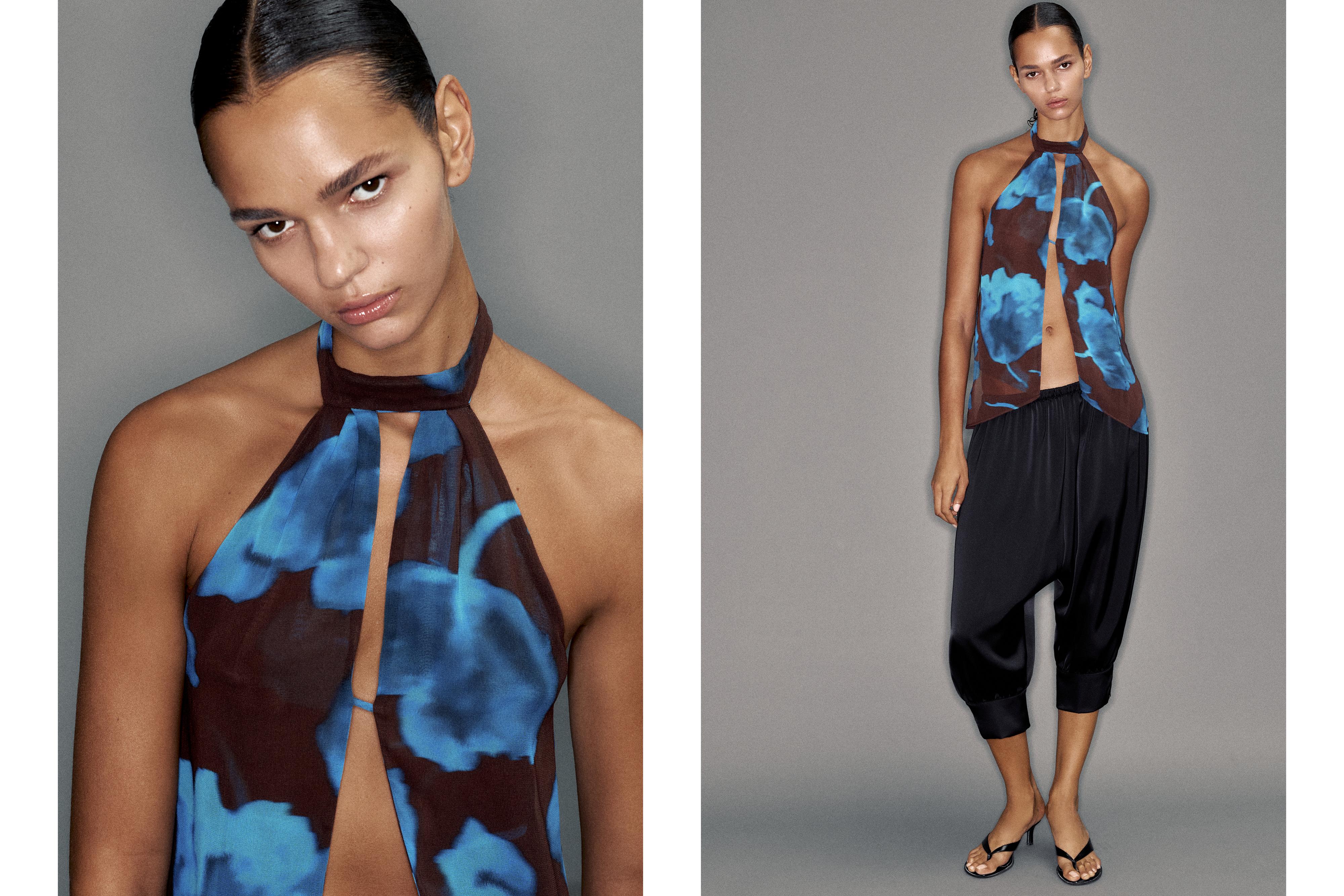 Floral halter top — Brown/Blue