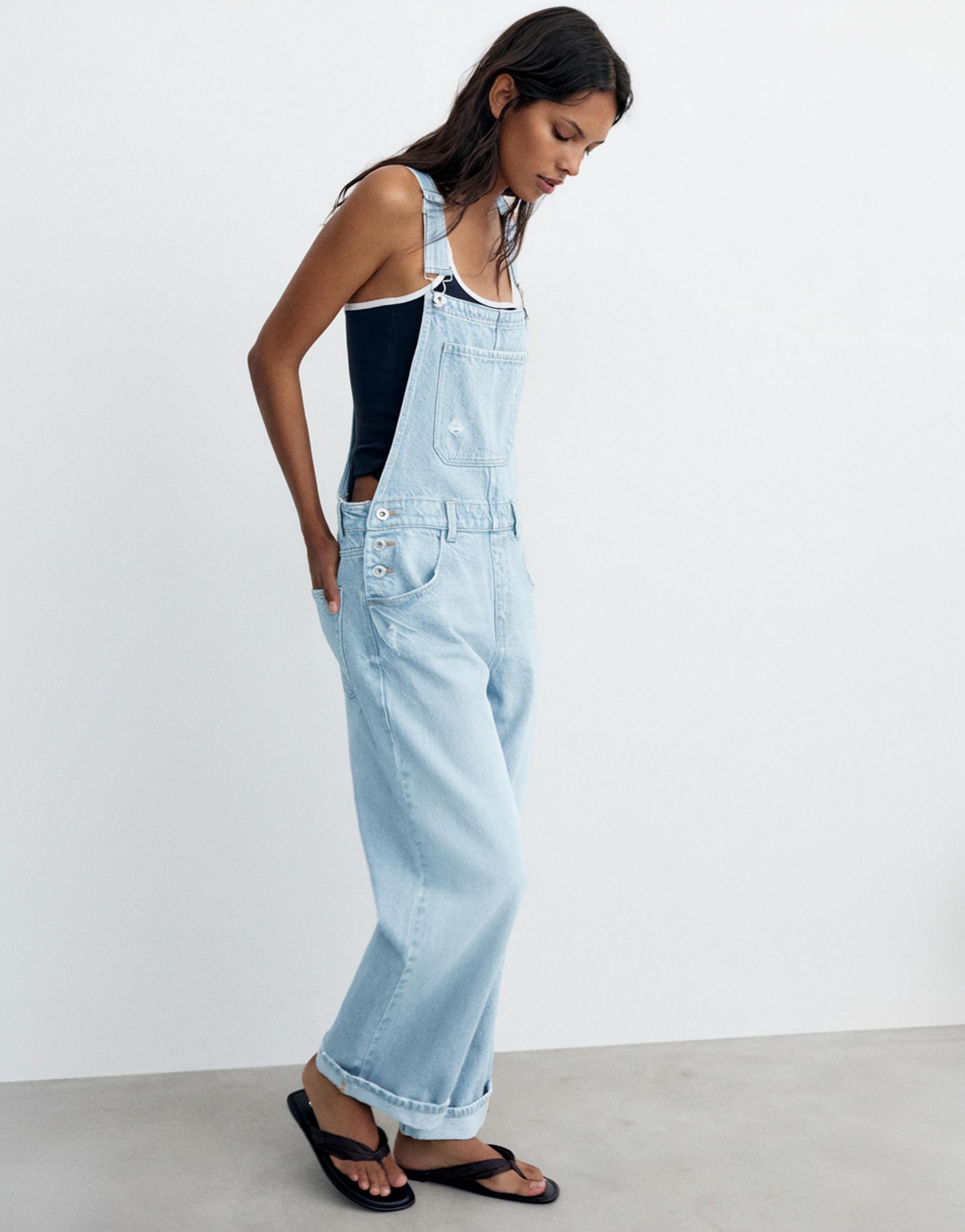 Long denim dungarees — Pale blue