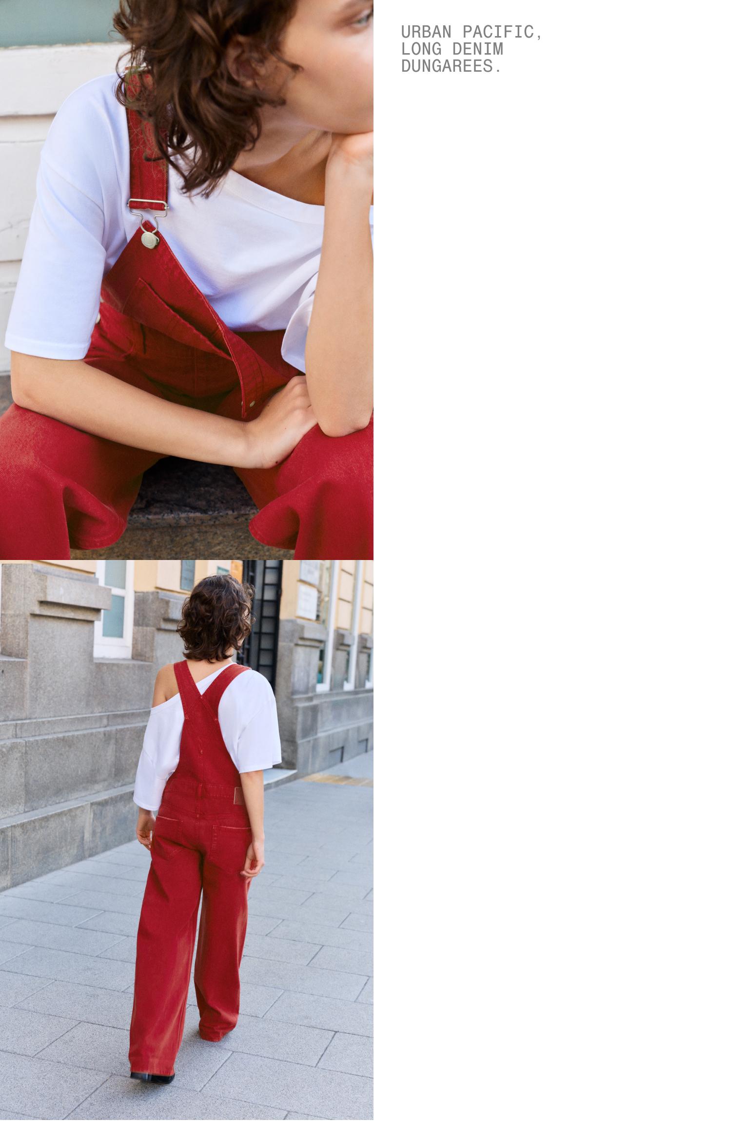 Long denim dungarees — Burgundy