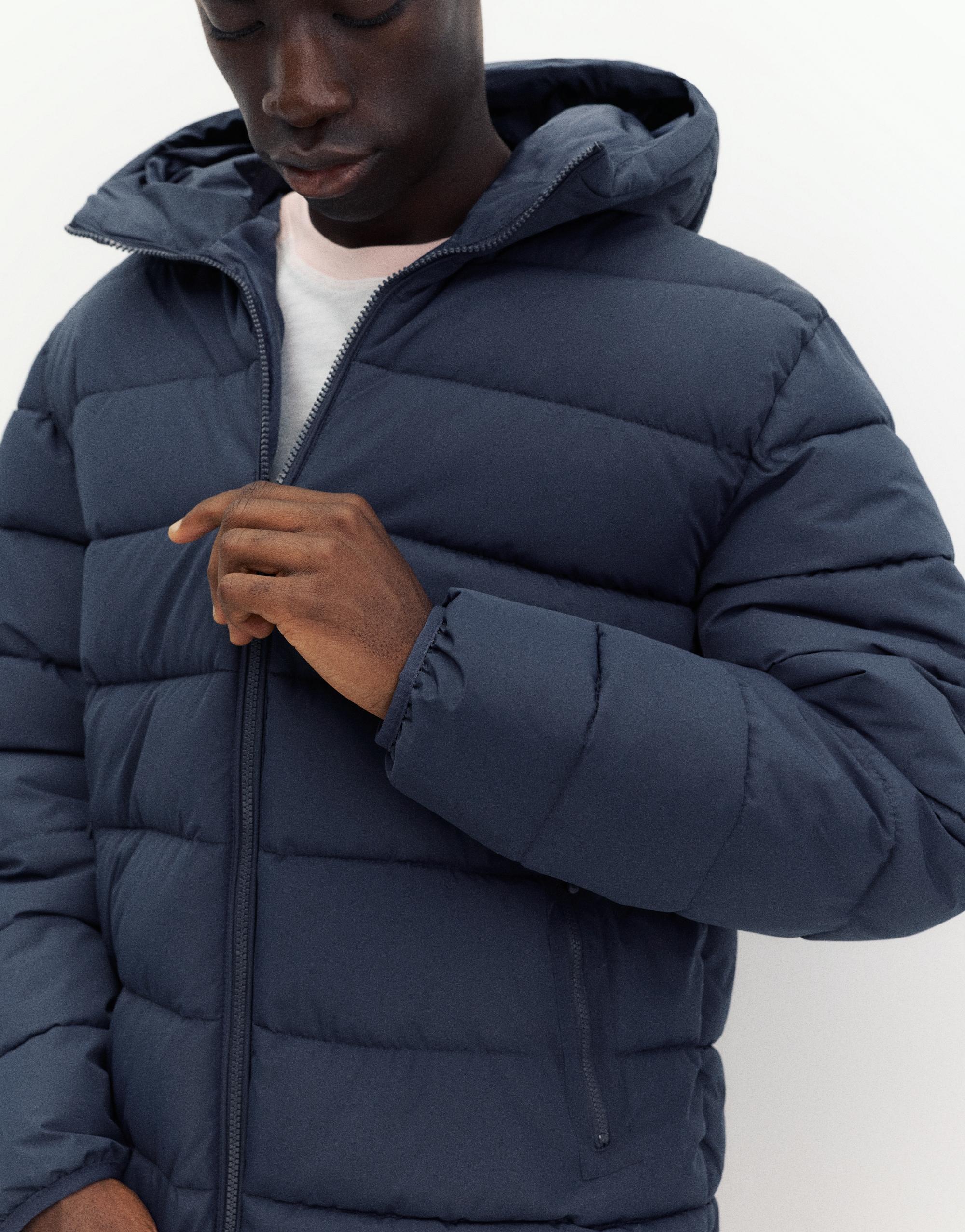 Puffer jacket with hood — Dark blue