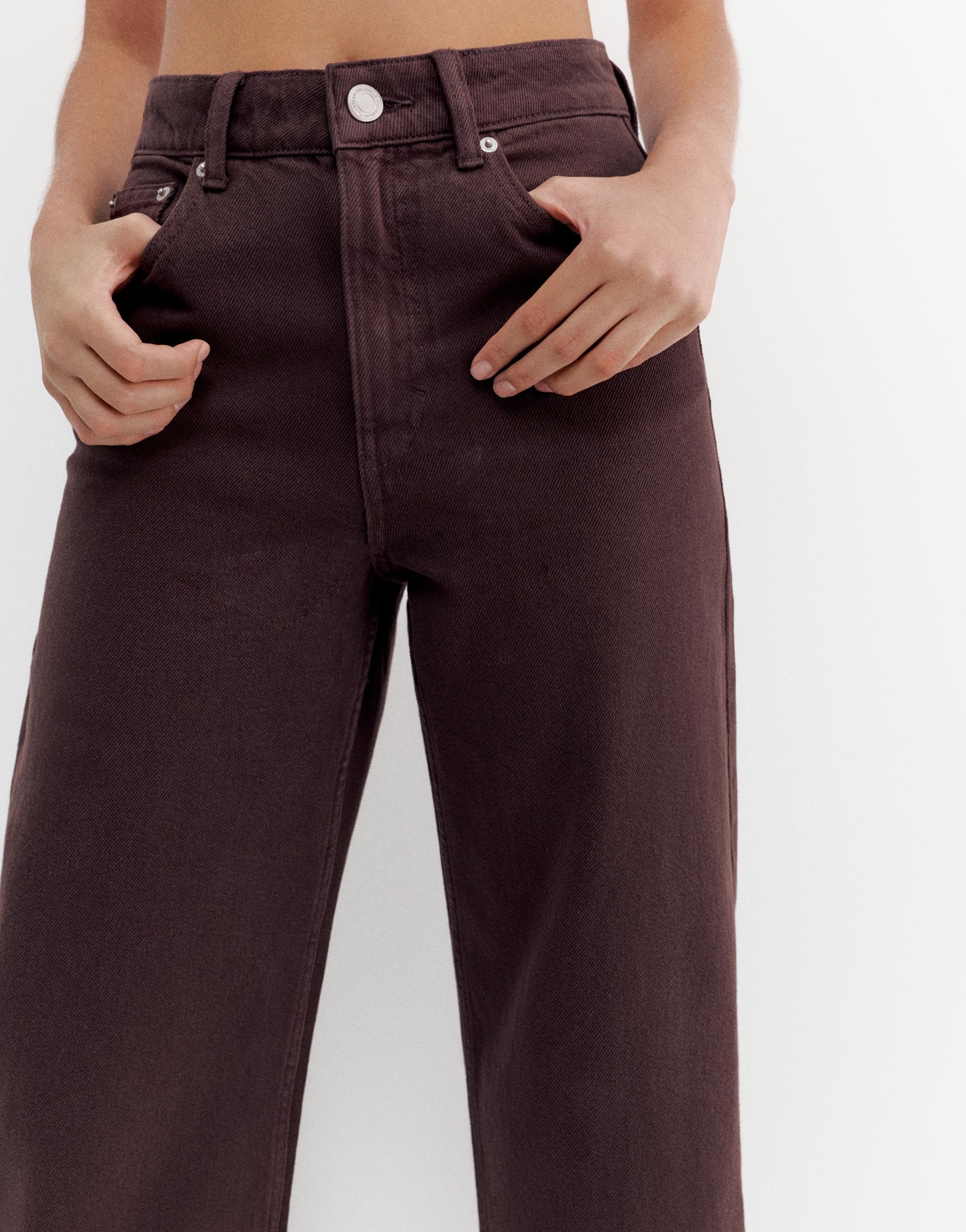 High-waist wide-leg jeans — Burgundy