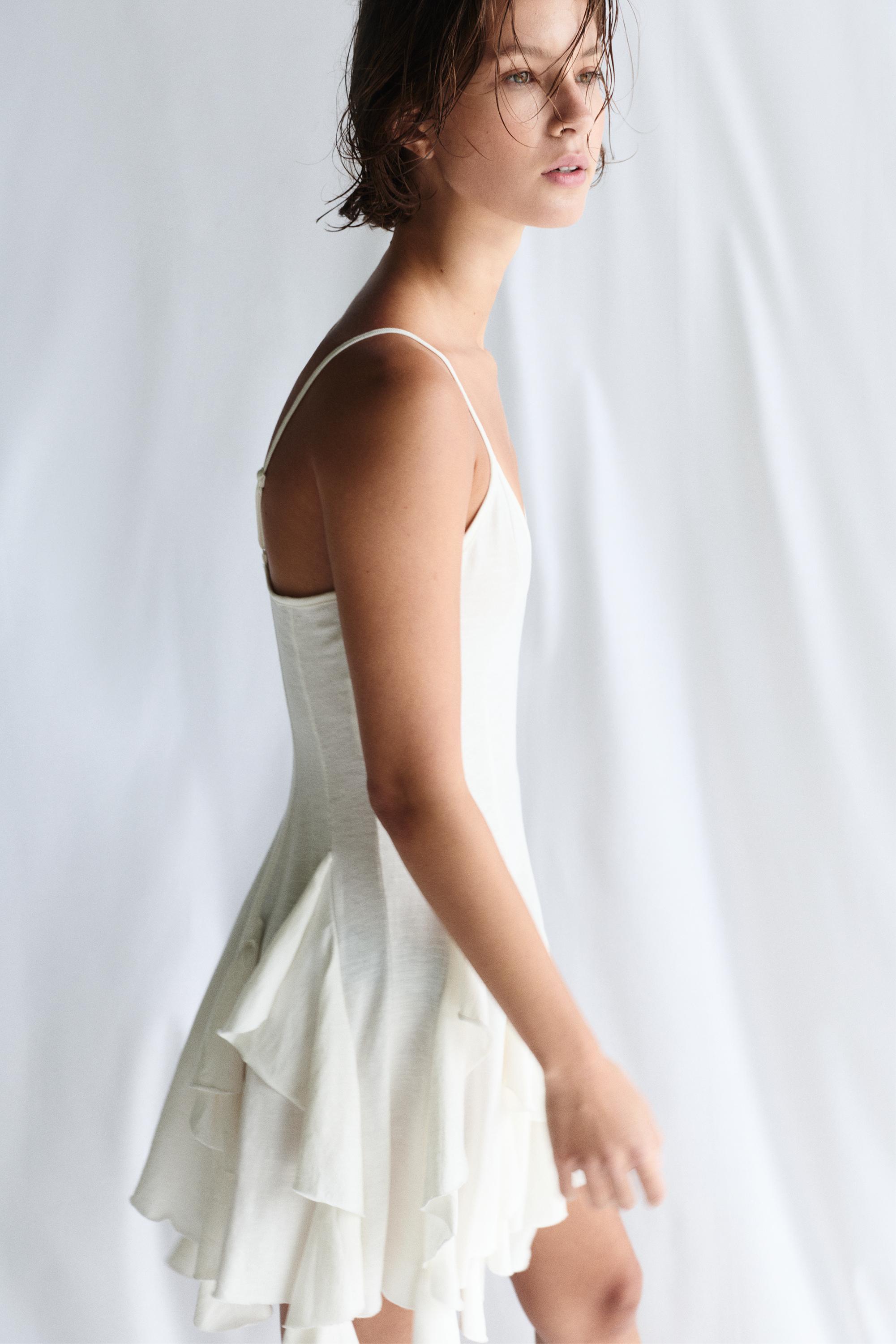 Short strappy flared dress — Ecru