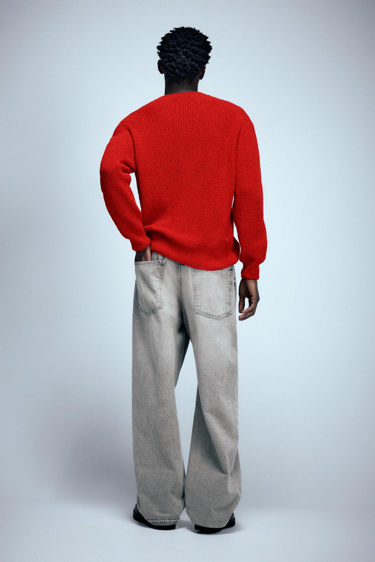 Basic bouclé knit jumper — Red