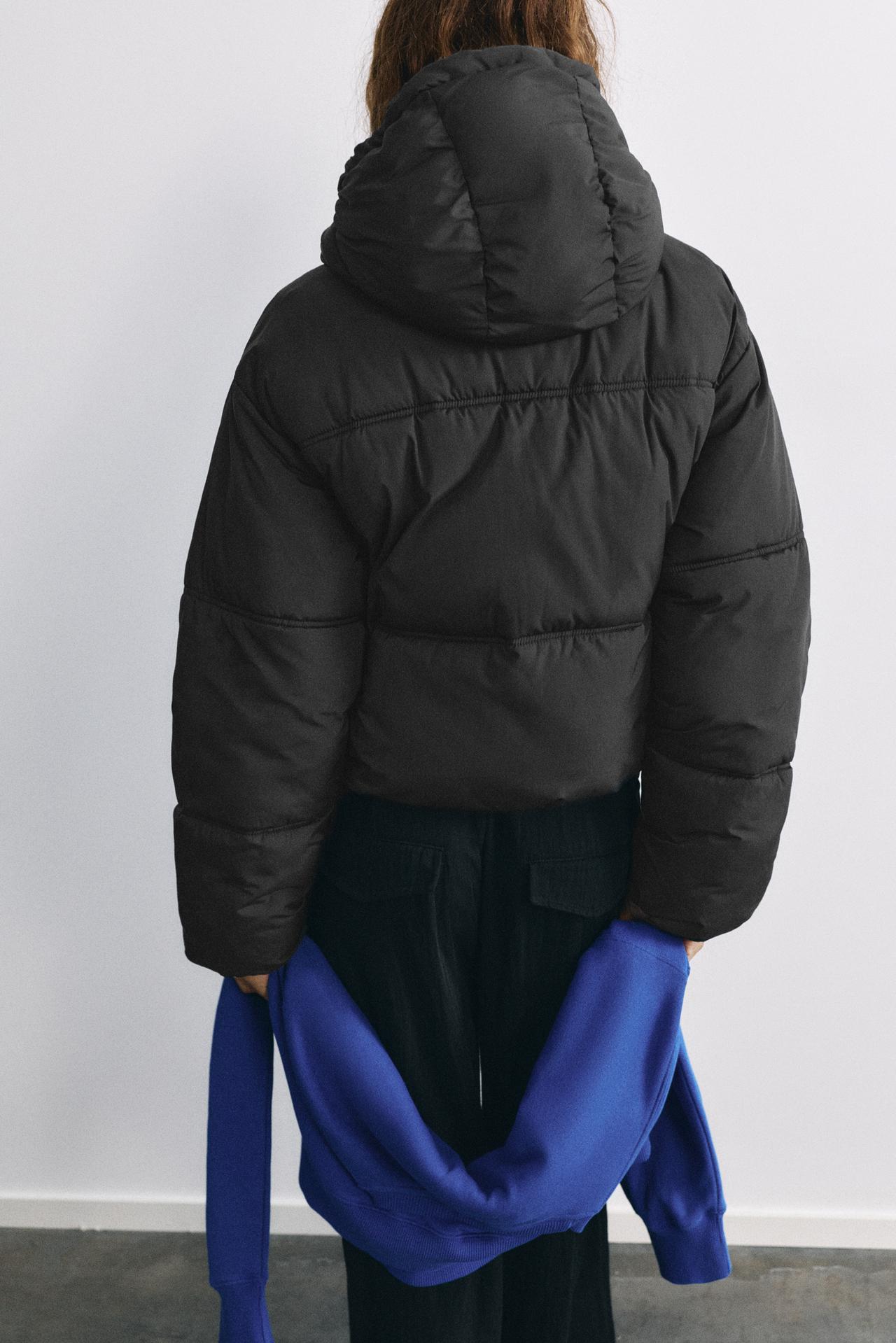 Puffer jacket with hood — Black