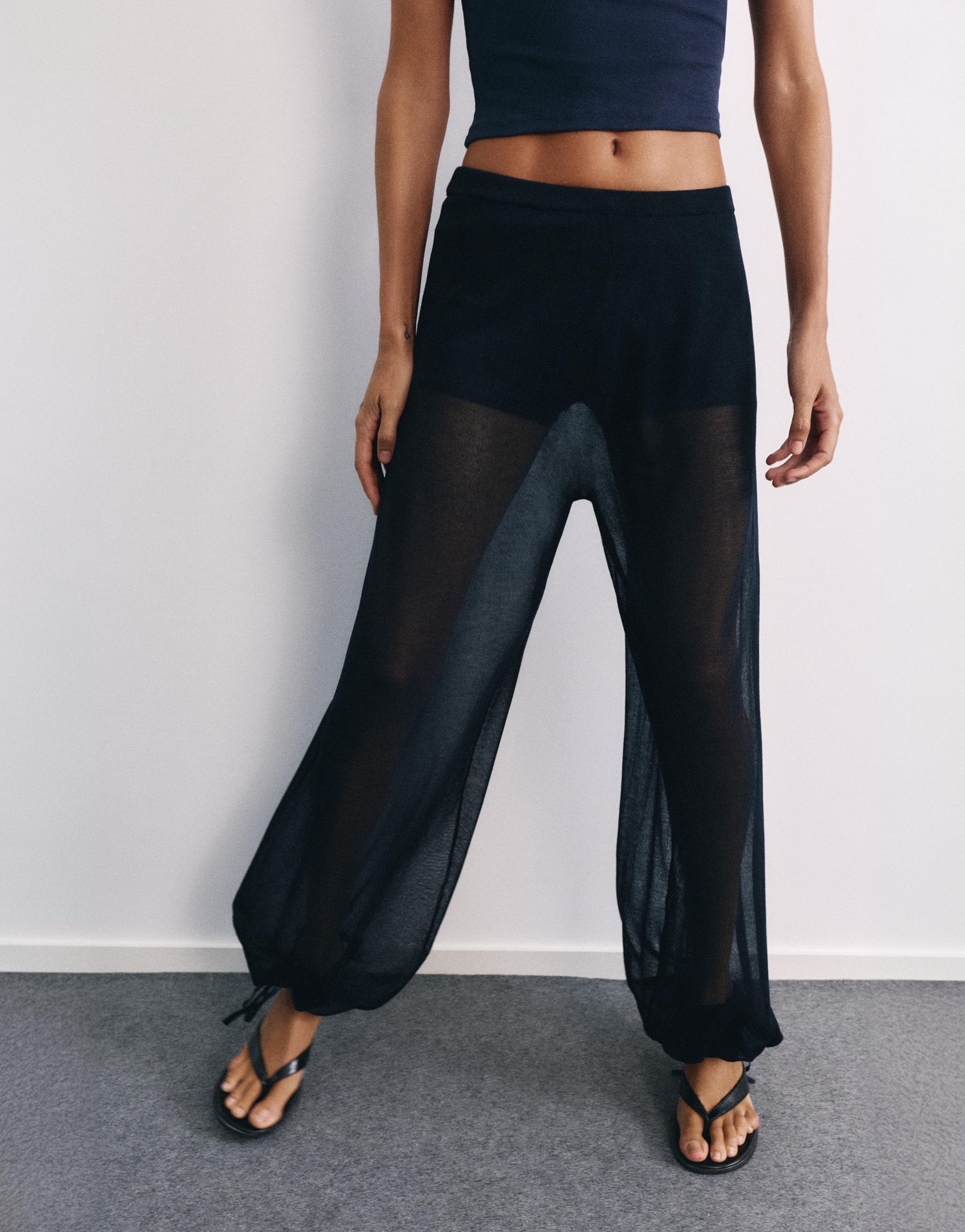 Semi-sheer sarouel trousers — Navy