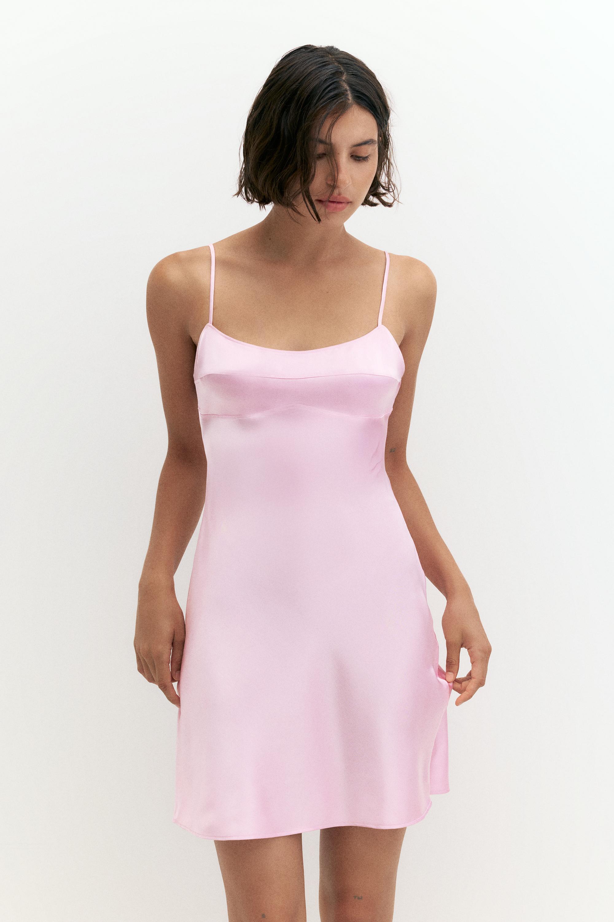 Short satin strappy dress — Pink
