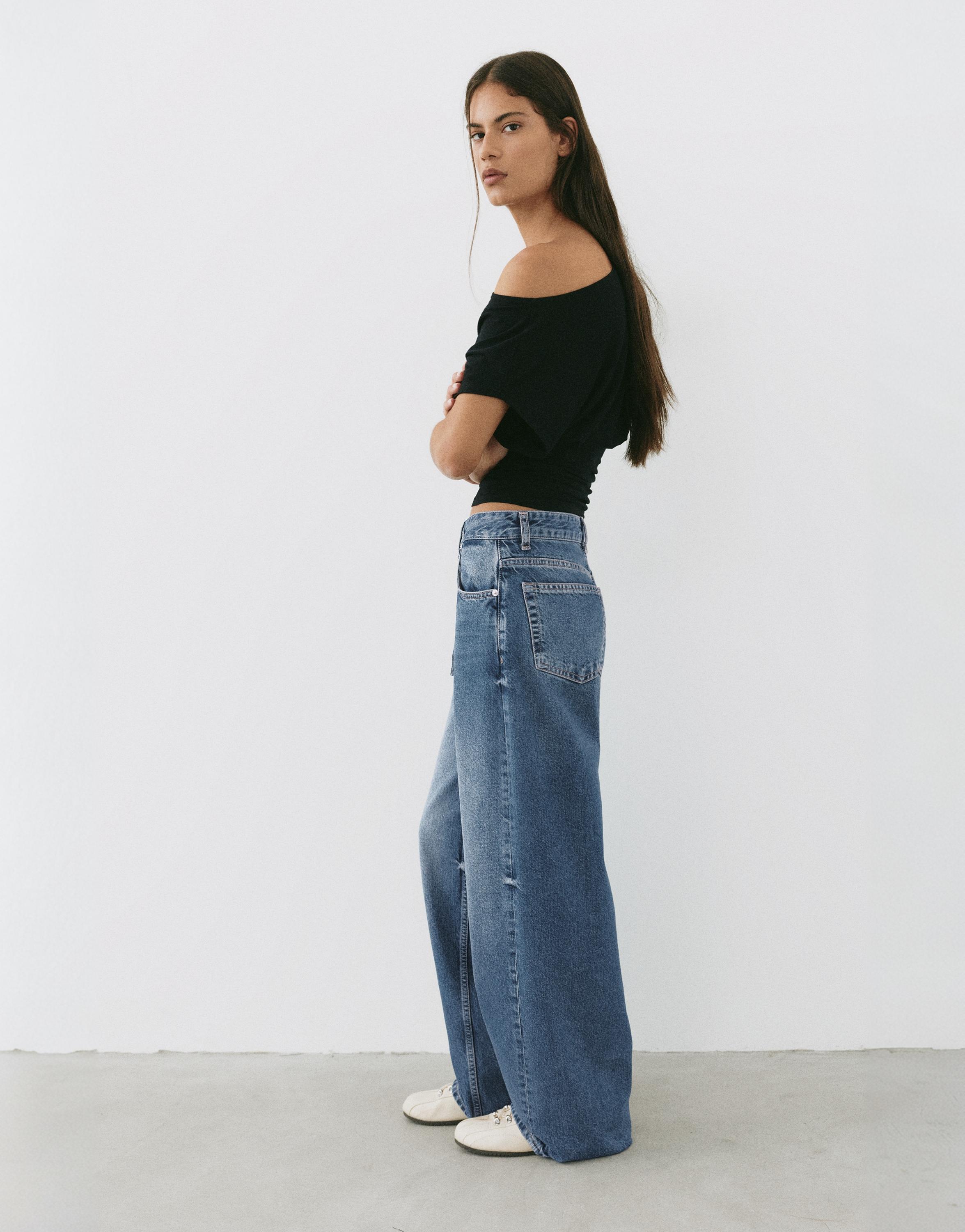 Relaxed fit baggy jeans with belt — Dark blue