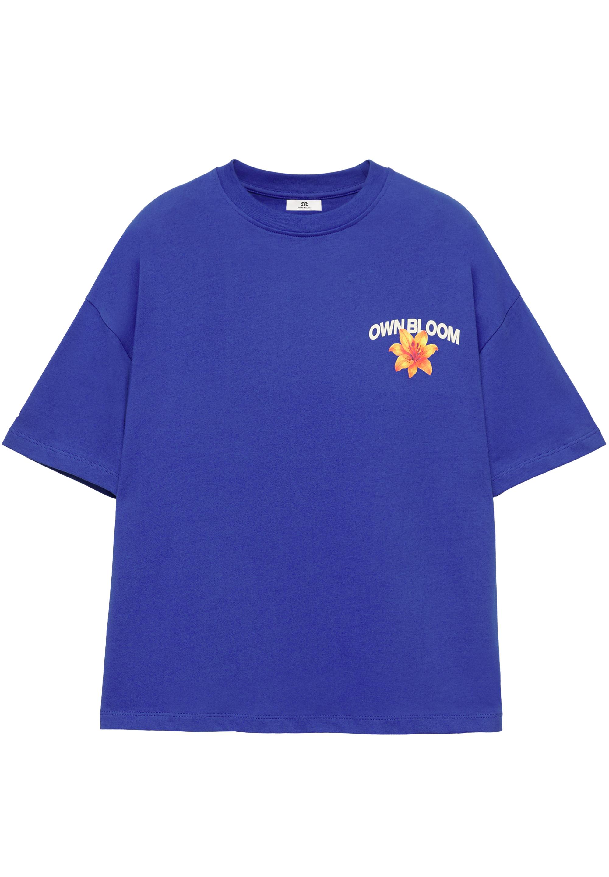 Oversize T-shirt with floral graphic — Cobalt