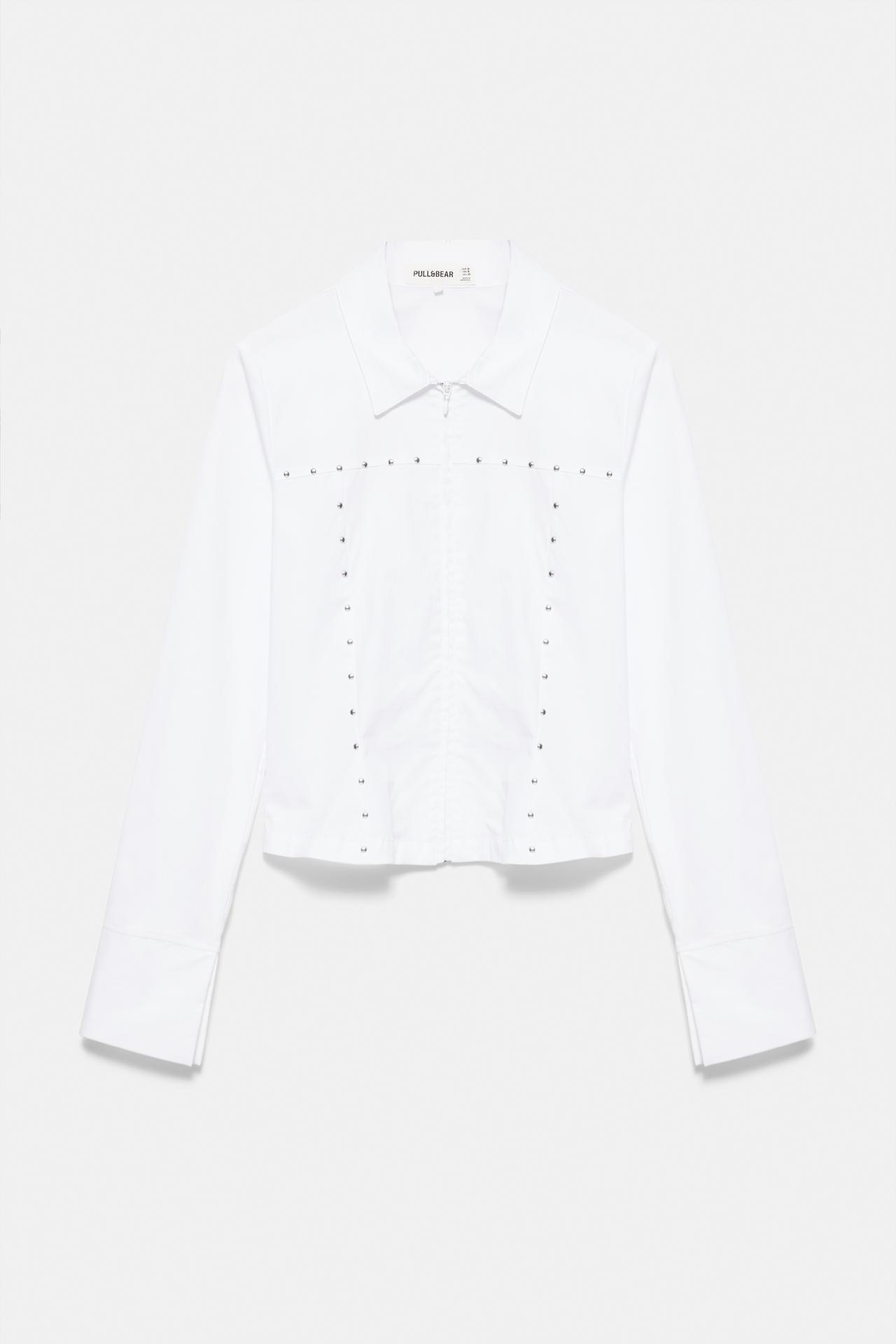 Fitted stud zip shirt — White