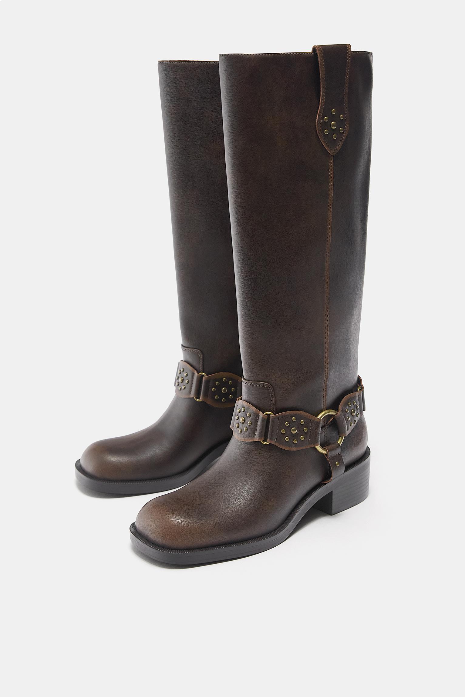 Studded biker boots — Brown