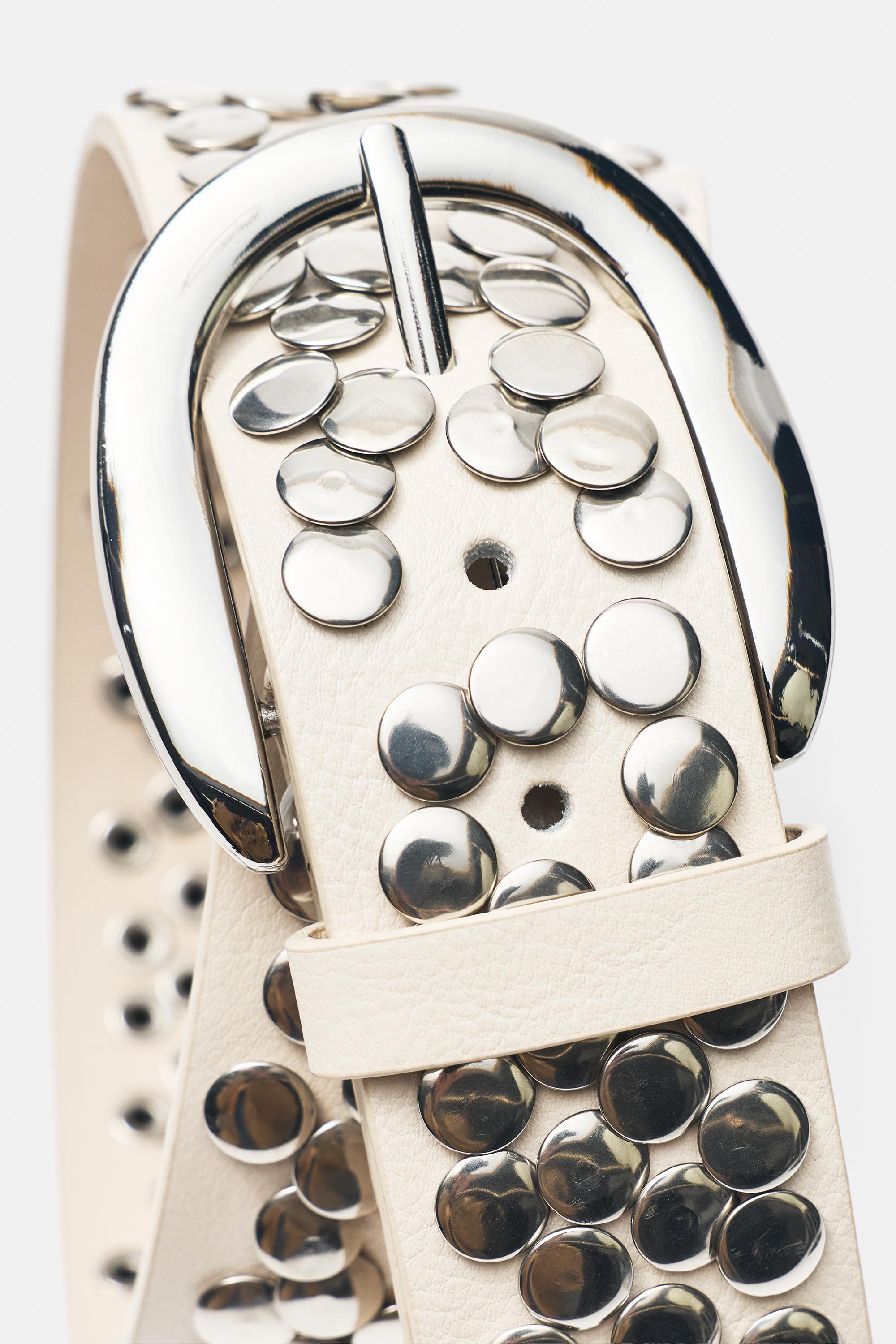 Faux leather studded belt — White