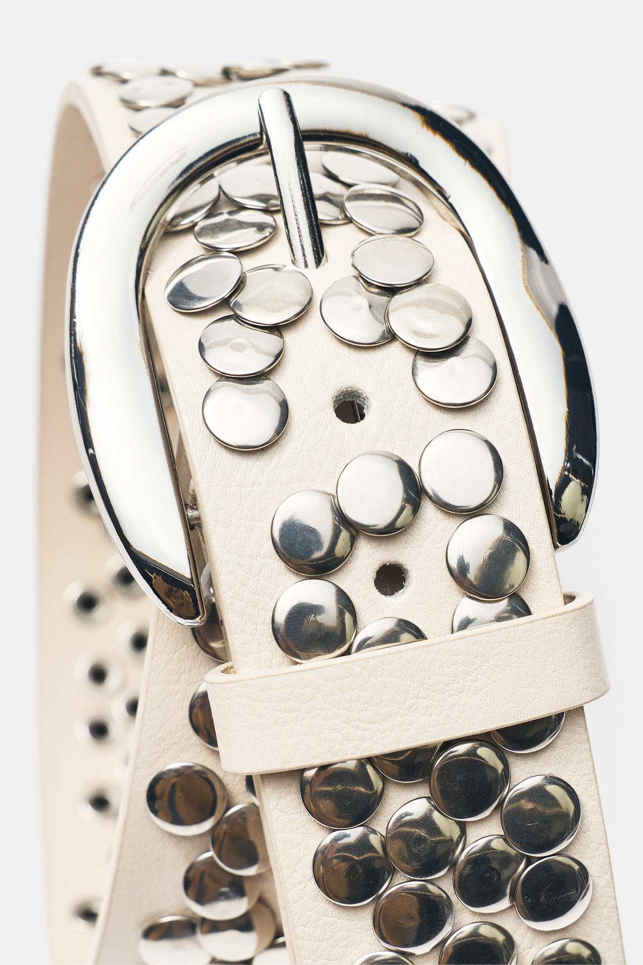 Faux leather studded belt — White