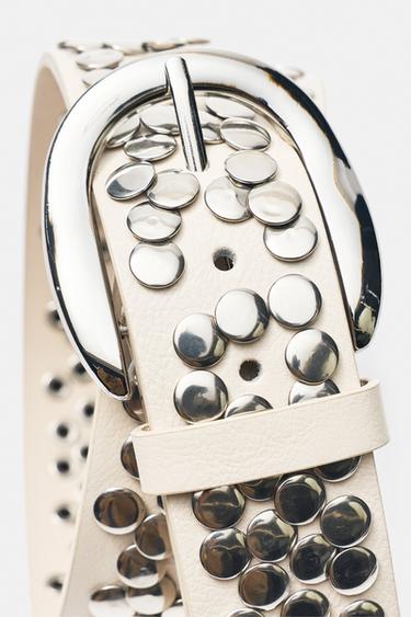 Faux leather studded belt — White 4