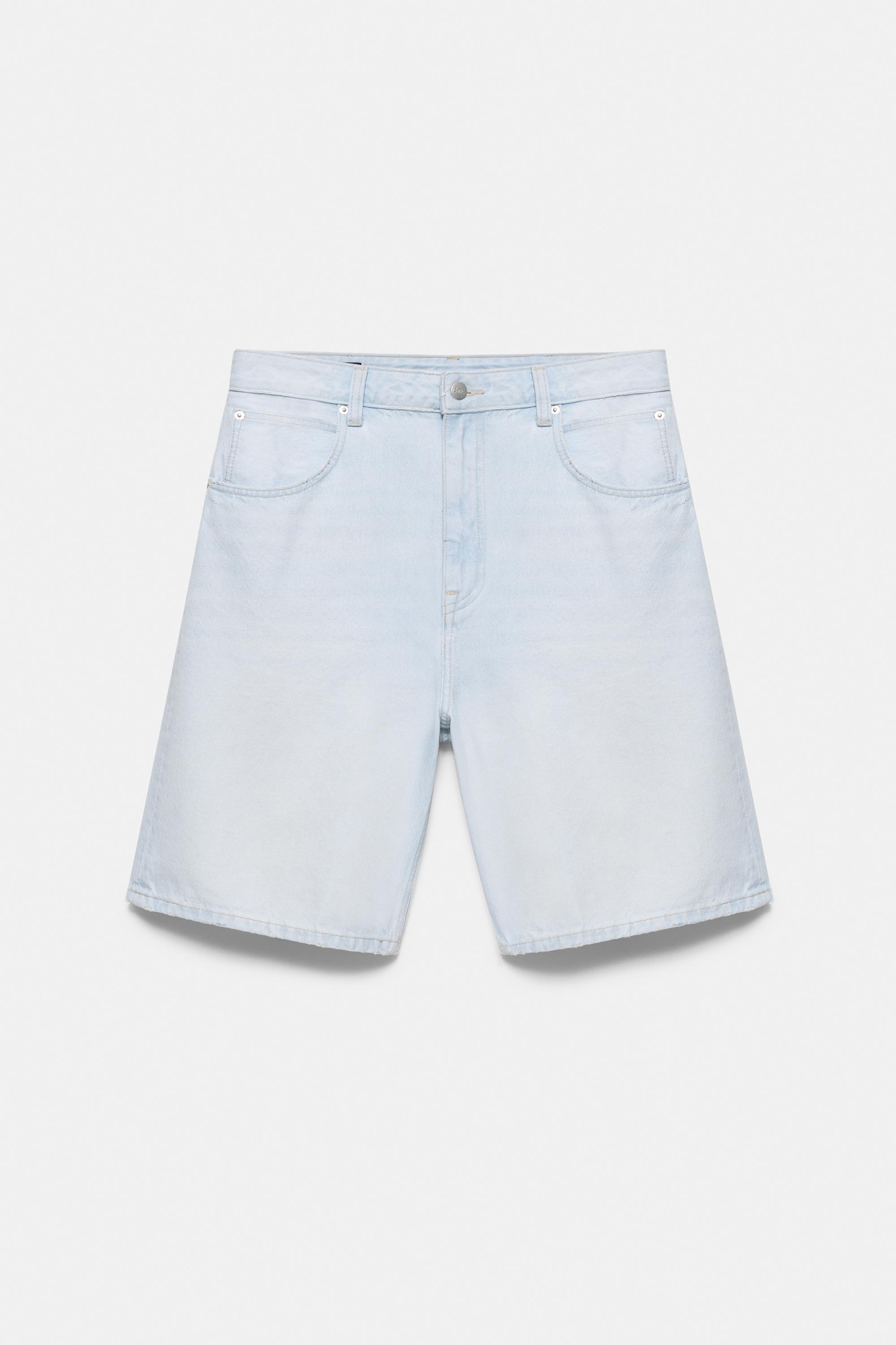 Baggy relaxed fit denim Bermuda shorts — Pale indigo