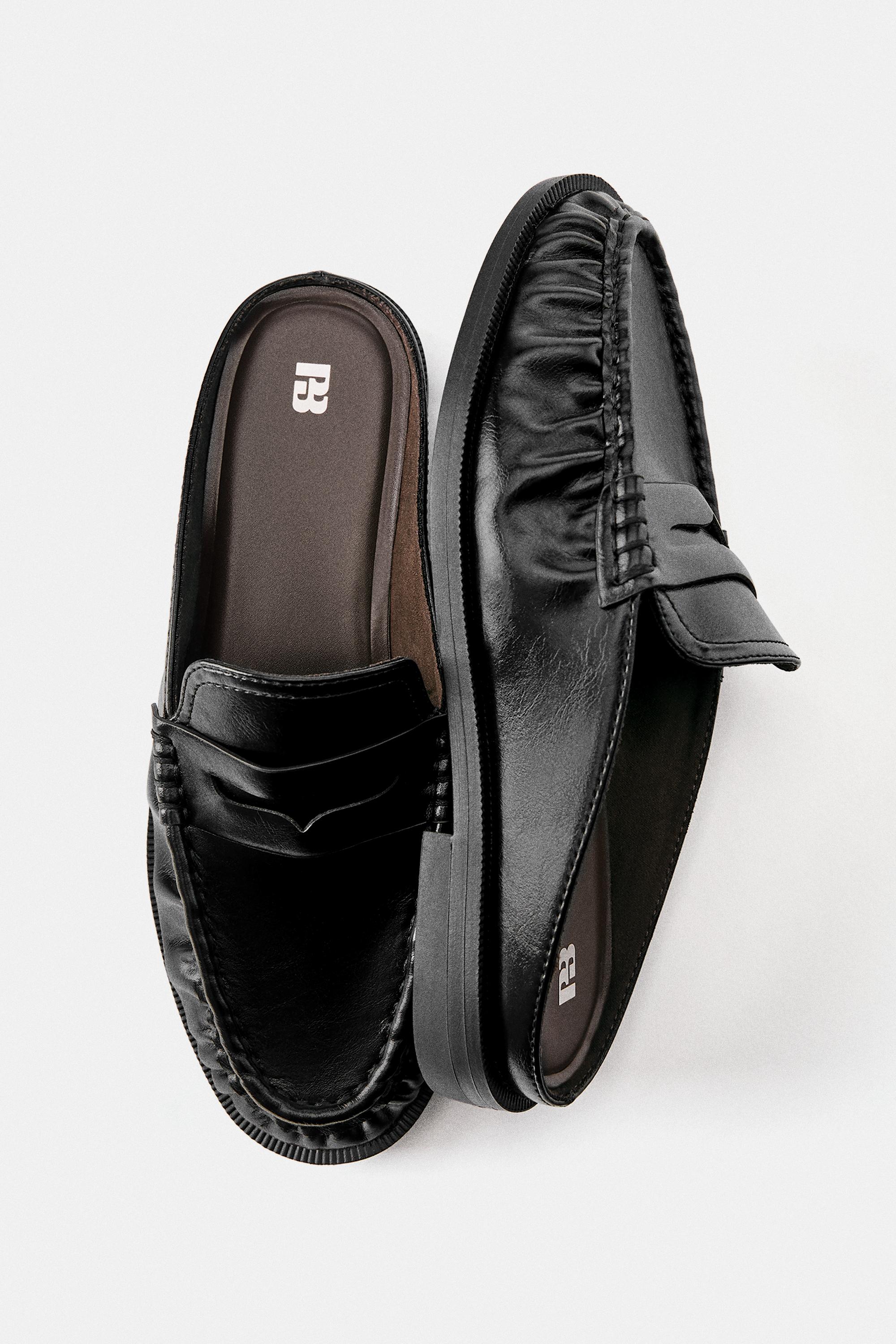 Gathered slingback loafers — Black