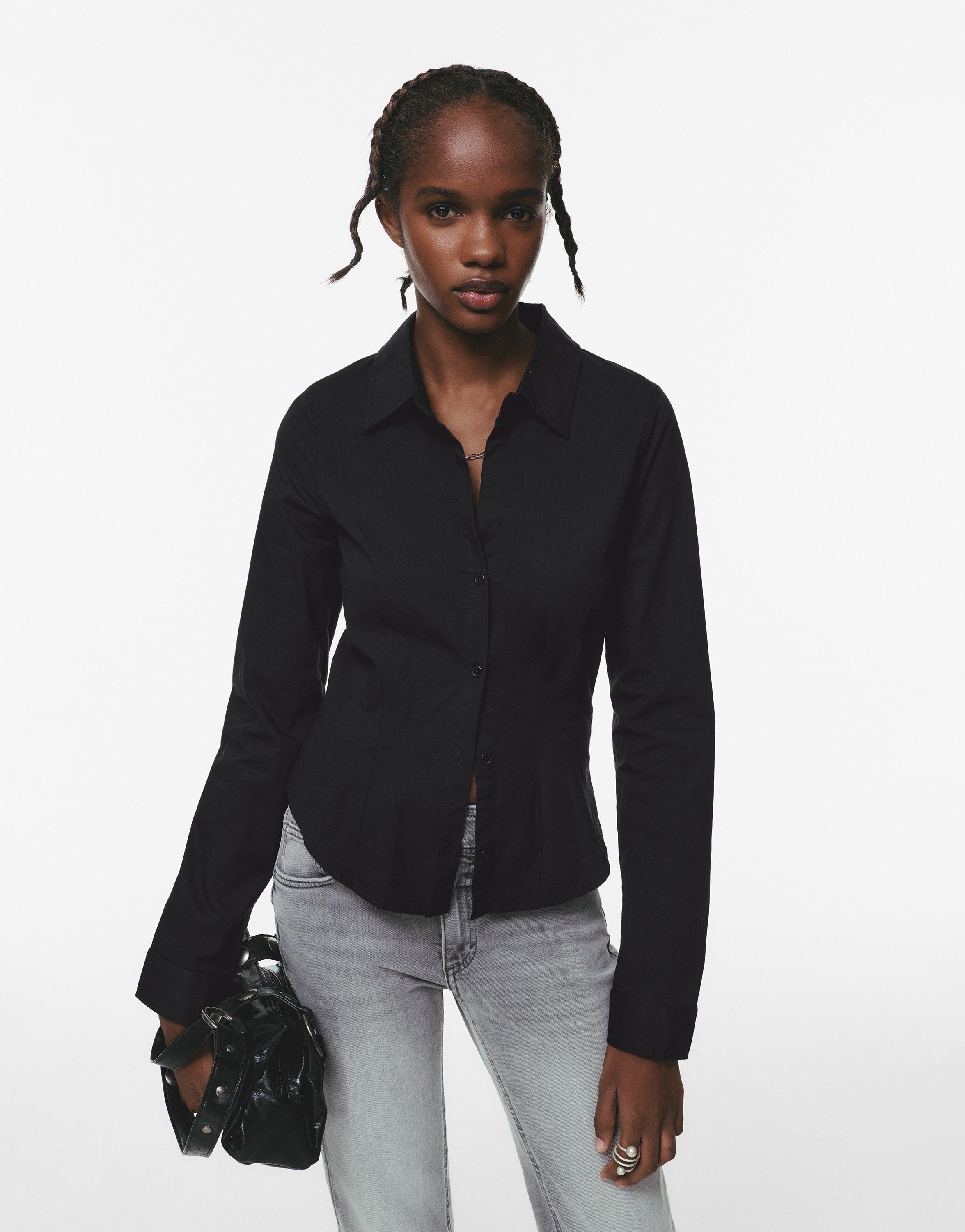 Poplin yırtmaçlı dar kesim gömlek - Görsel 30