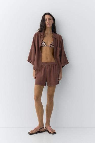 Linen blend shorts — Brown 7